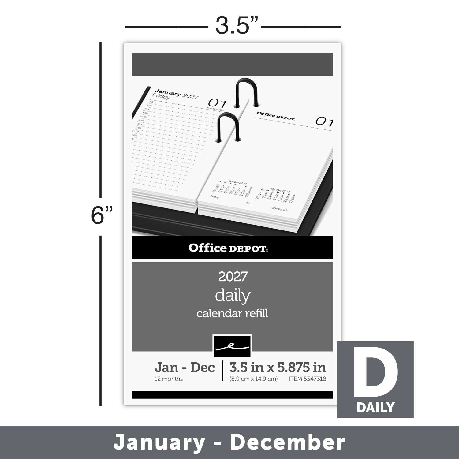 Office Depot Brand Daily Desk Calendar Refill, 3 1/2in x 6in, White, January 2027 to December 2027, SP717D5027 - Image 5