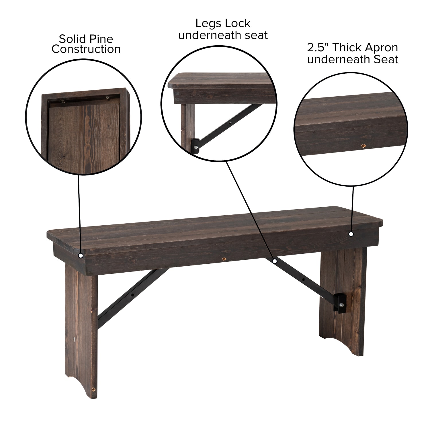 Flash Furniture HERCULES Series Folding Farm Bench 17 34inH x 12inW x 40 14inD Mahogany PopularChairscom