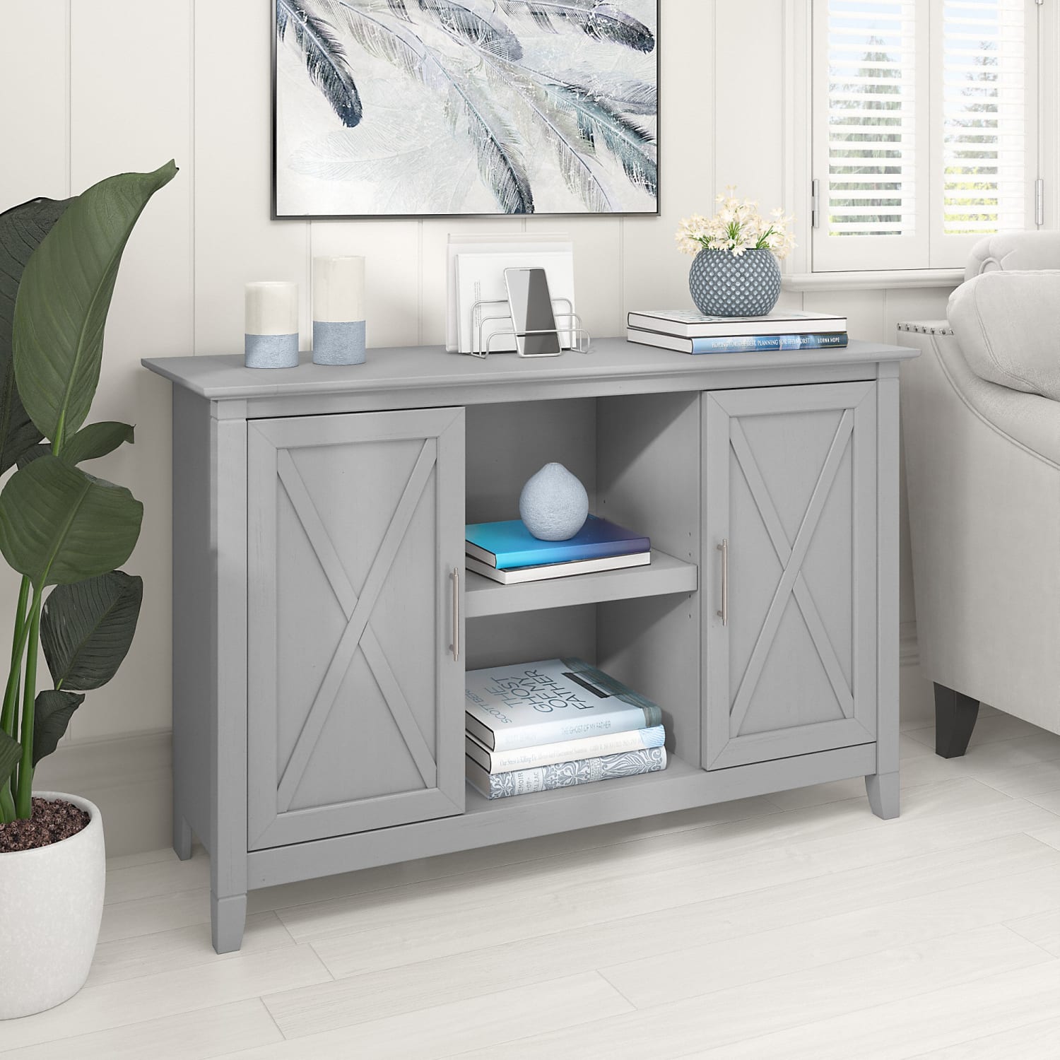 Bush Furniture Key West 47inW Accent Cabinet With Doors, Cape Cod Gray, Standard Delivery - Image 3