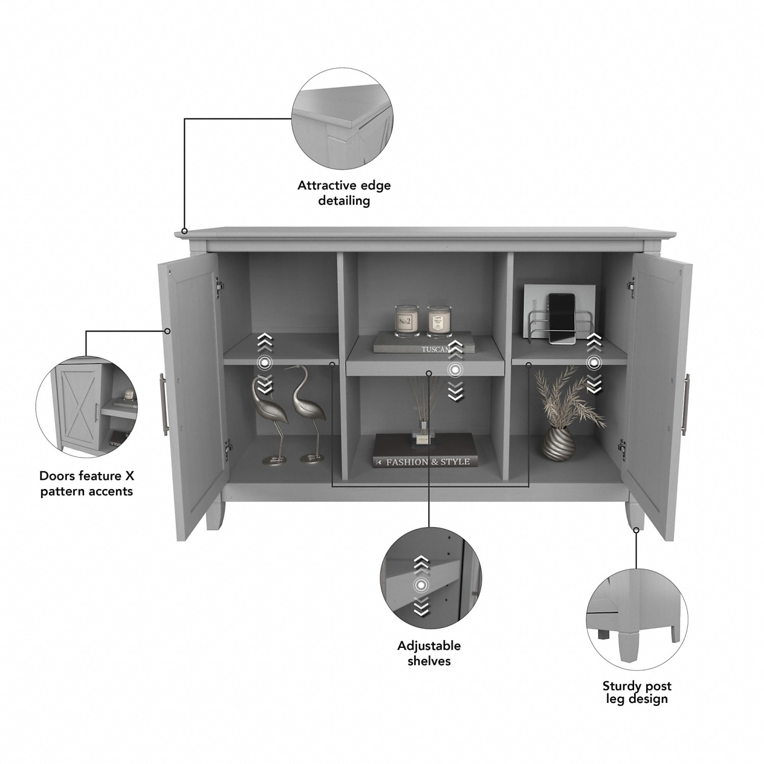 Bush Furniture Key West 47inW Accent Cabinet With Doors, Cape Cod Gray, Standard Delivery - Image 4