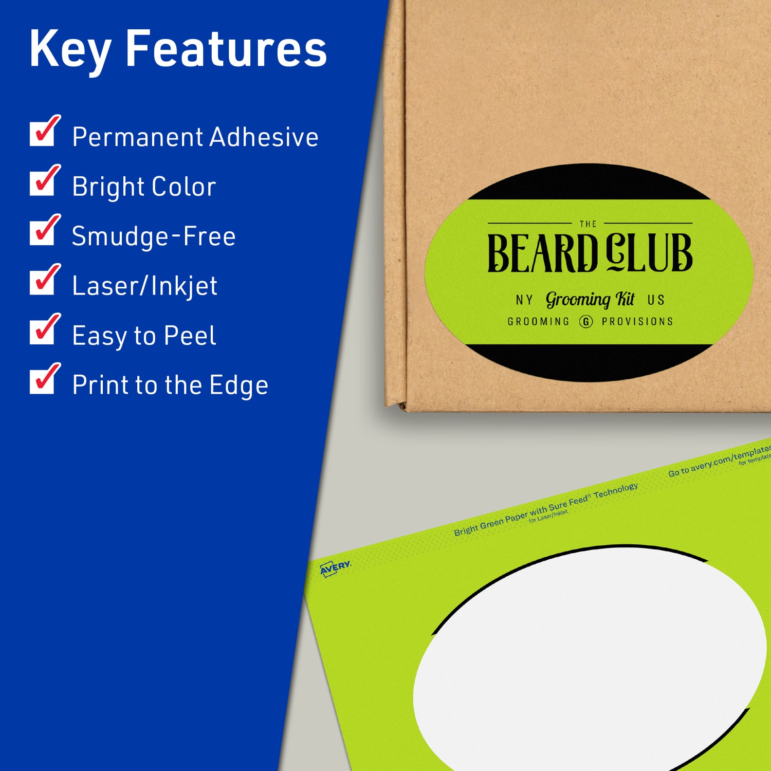 Avery Print-To-The-Edge Labels With Sure Feed Technology, 94057-BGP80, Oval, 4in x 6in, Matte Bright Green, Pack of 160 - Image 3