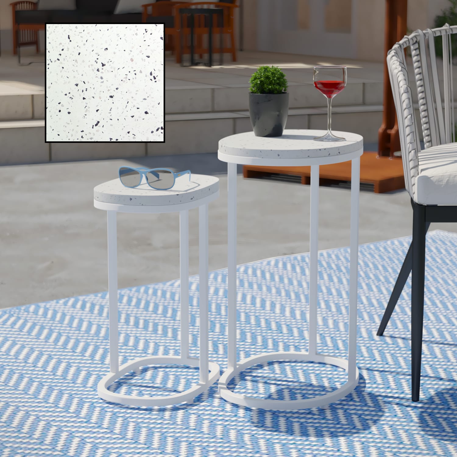 SEI Vicanno Terrazzo Outdoor Nesting Tables, Terrazzo/White, Set Of 2 Tables - Image 3