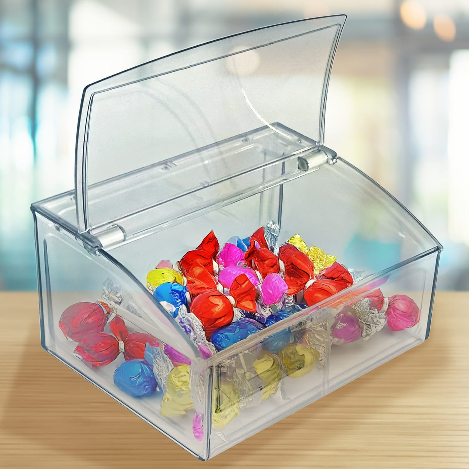 Azar Displays Candy Bin With Hinged Top Lid, 7inH x 11-3/4inW x 9-3/4inD, Clear - Image 5