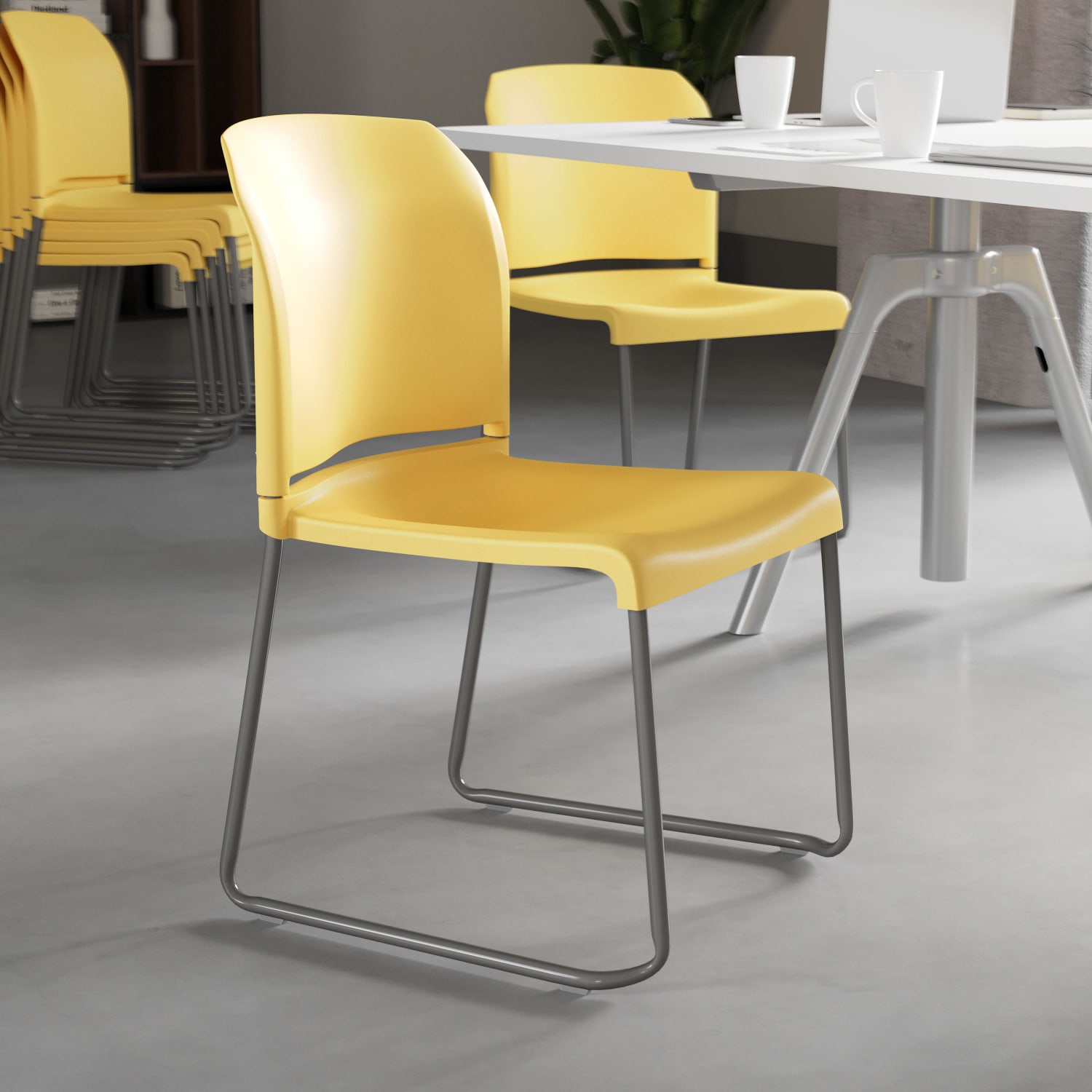 Flash Furniture HERCULES Series Full-Back Contoured Stack Chairs, Yellow/Gray, Set Of 5 Chairs - Image 6