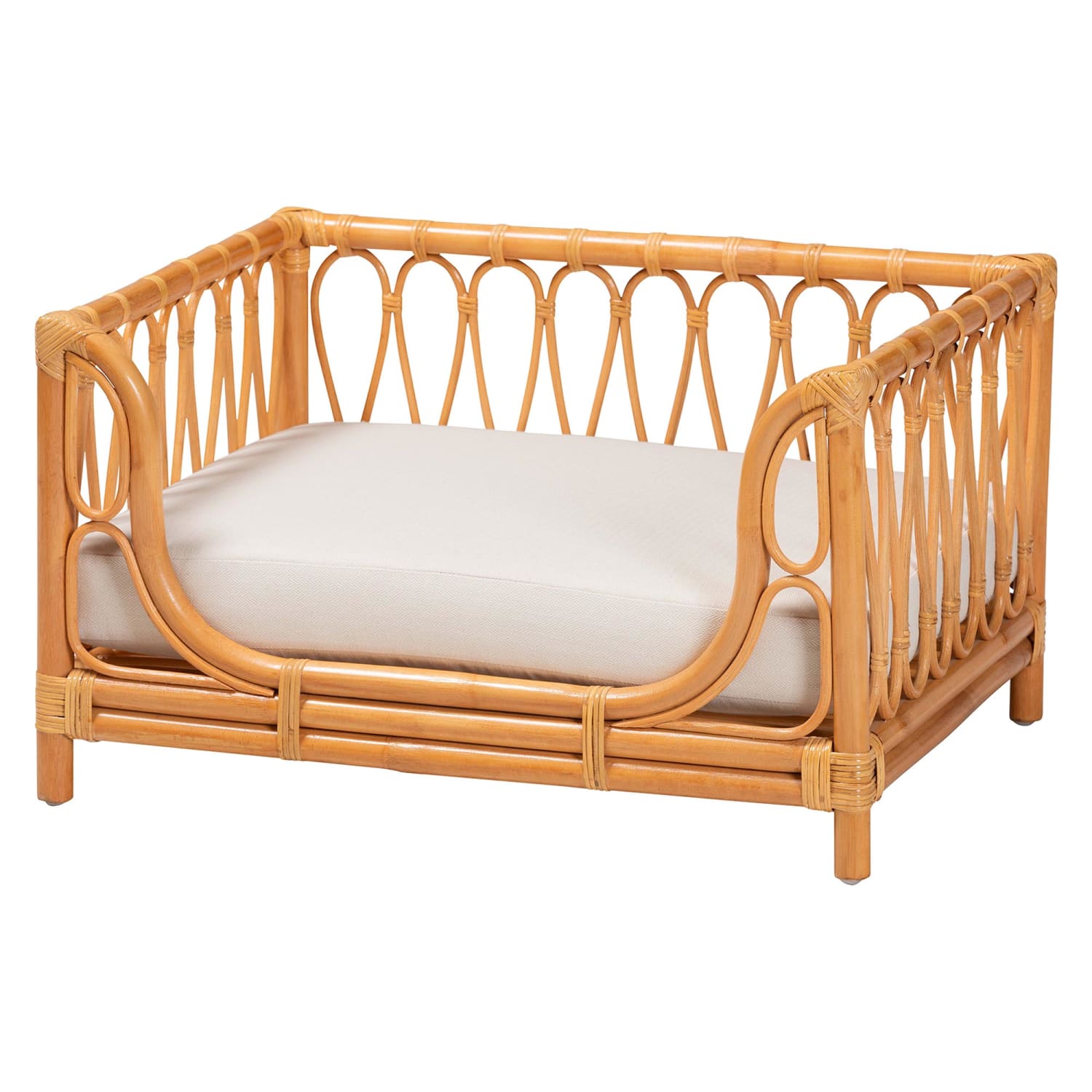 bali & pari Kierra Bohemian Rattan Pet Bed, 22in x 28in, Honey