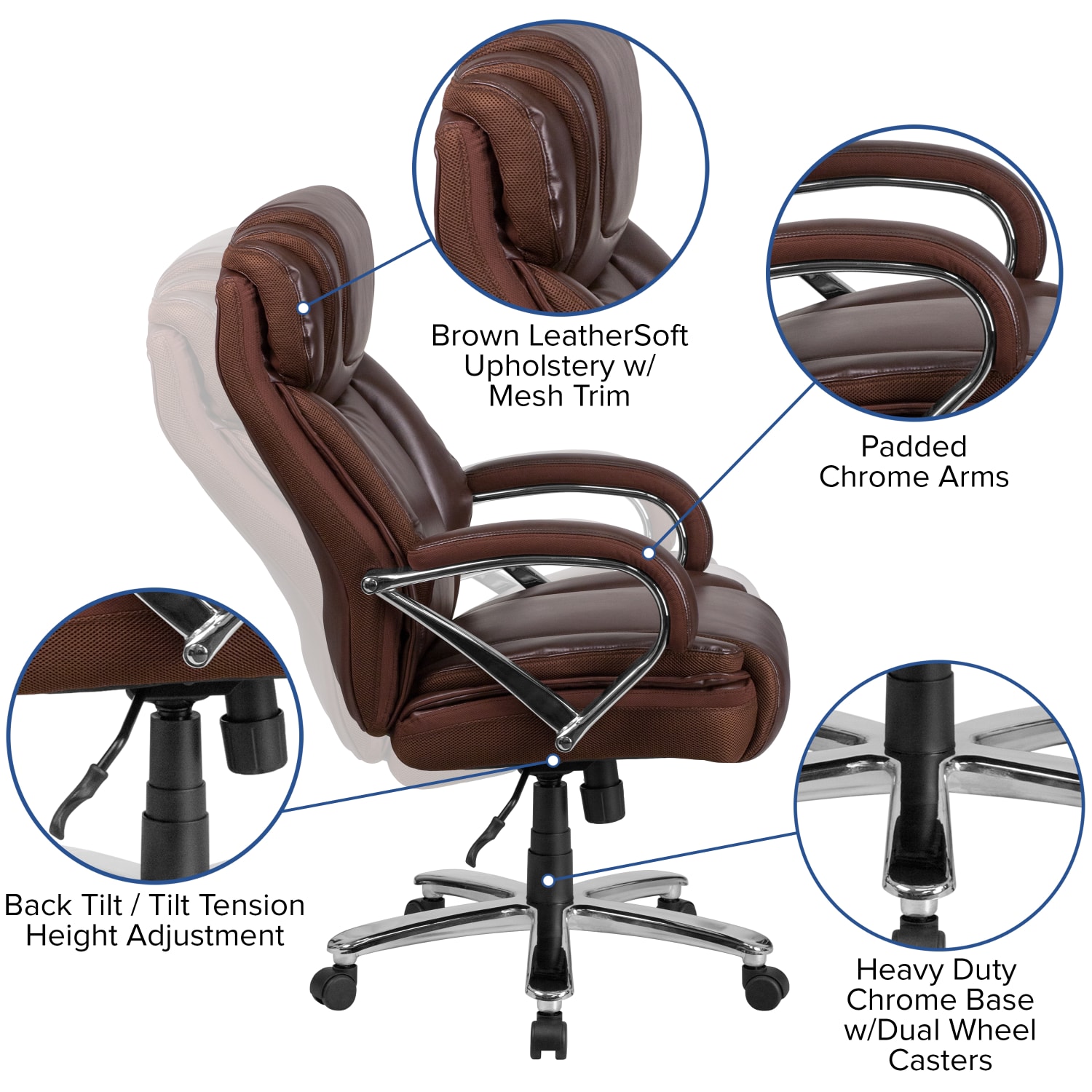 Flash Furniture Hercules LeatherSoft Faux Leather High Back Big  Tall Ergonomic Office Chair BrownGray PopularChairscom