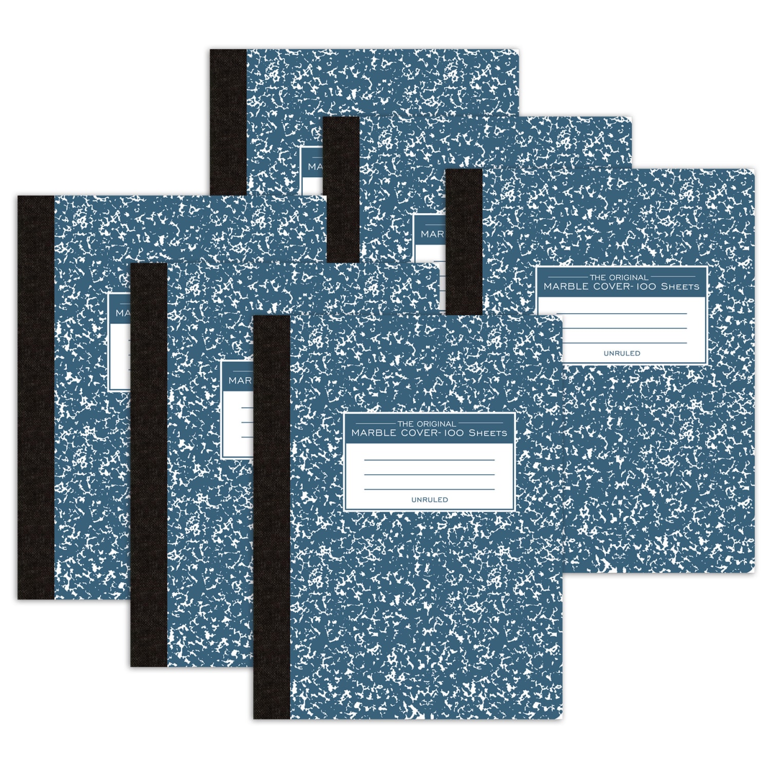 Roaring Spring Paper Products Composition Book, Unruled, 9-3/4in x 7-1/2in, 100 Sheets, Blue Marble, Pack Of 6