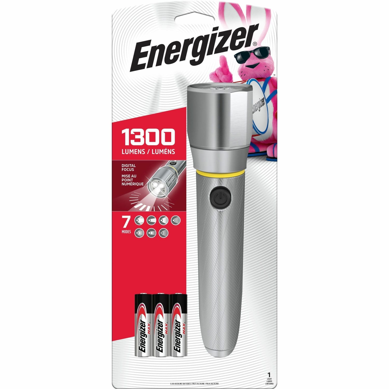 Energizer Vision HD Flashlight with Digital Focus - LED - 1300 lm Lumen - 6 x AA - Battery - Metal - Water Resistant - Chrome - 1 / Pack - Image 4