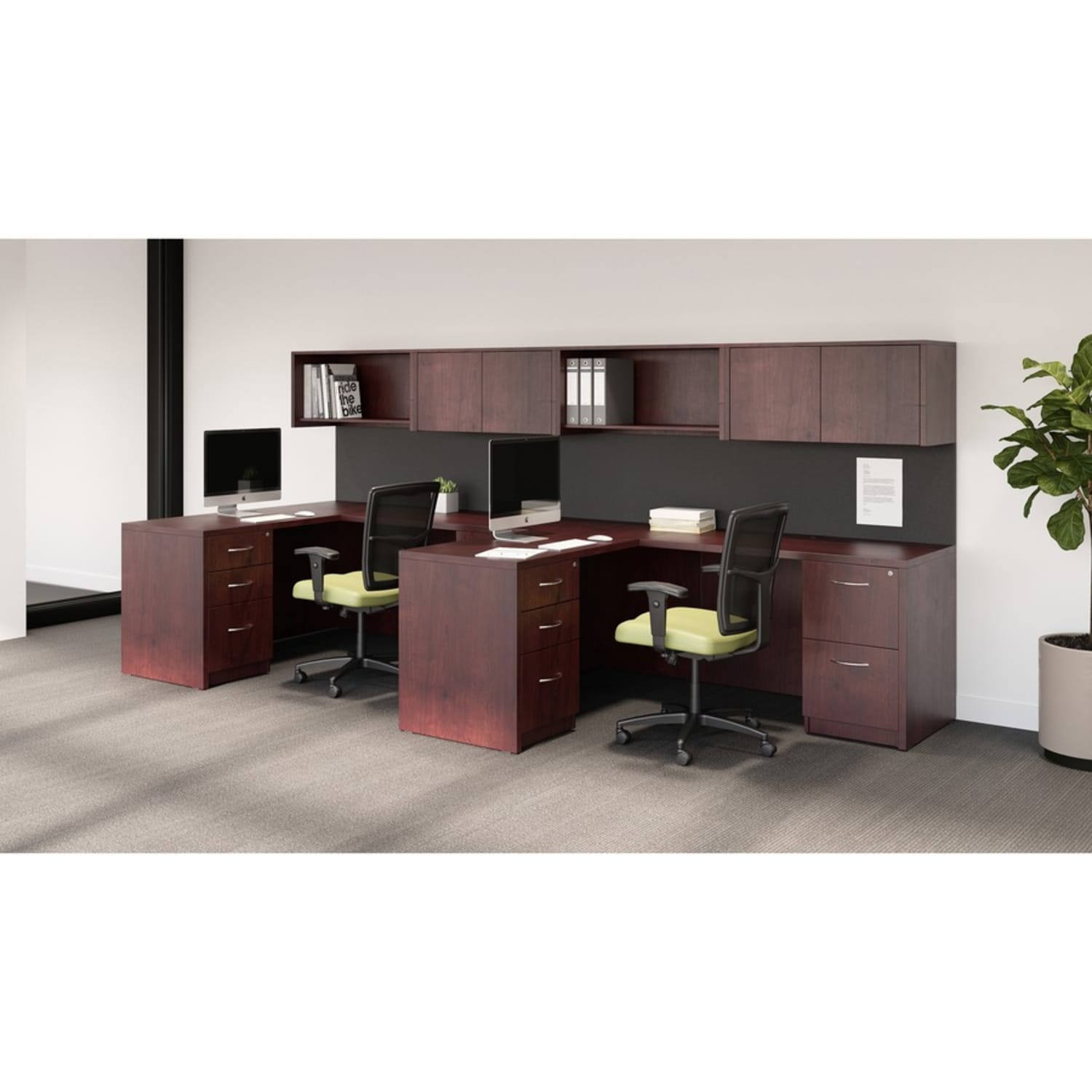 Lorell Essentials 35-1/2inW x 22inD Lateral 4-Drawer Combo File Cabinet, Mahogany - Image 6