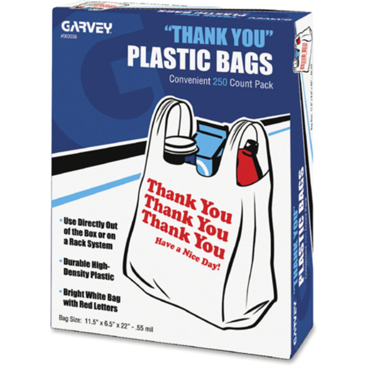 COSCO Thank You Plastic Bags - 11in Width x 22in Length x 0.55 mil (14 Micron) Thickness - High Density - White - Plastic - 250 / Box - Image 3