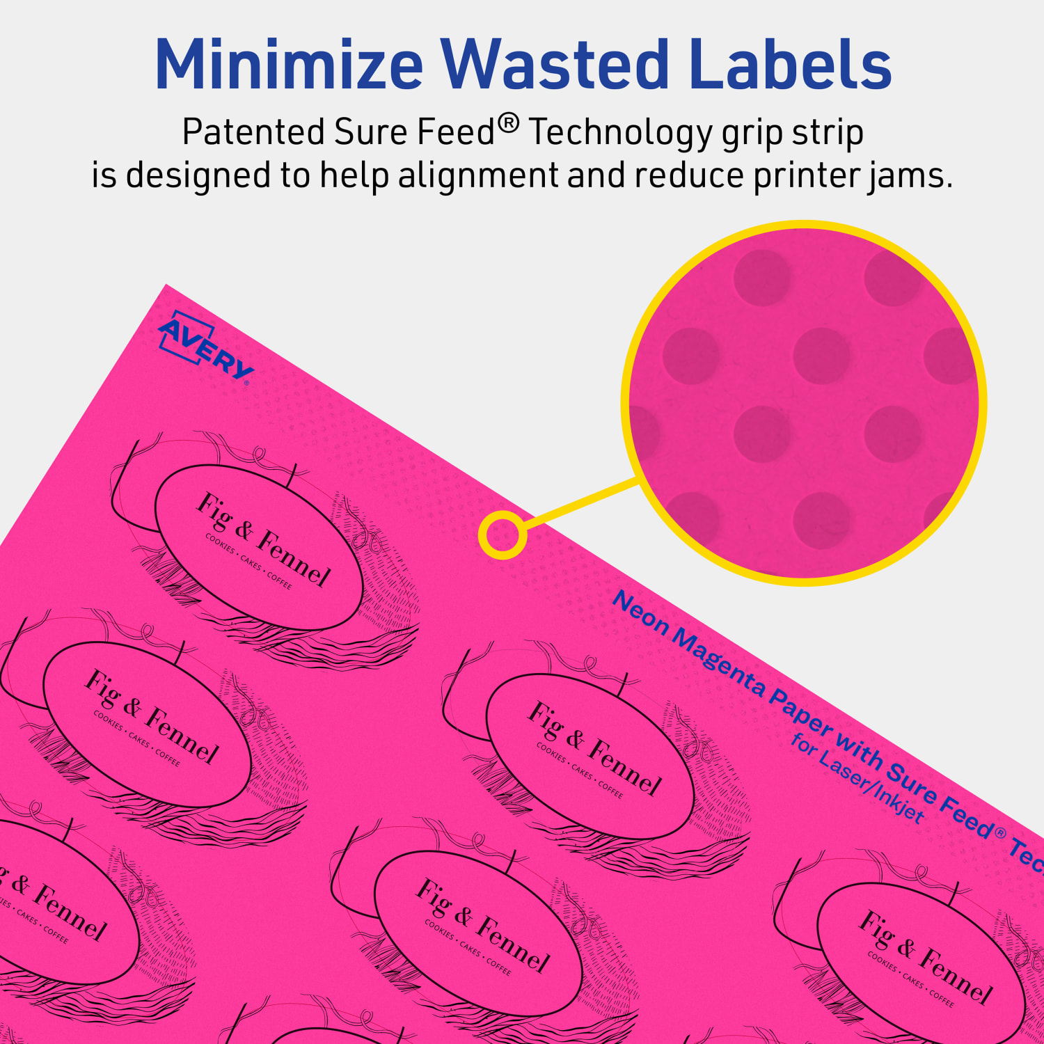 Avery Print-To-The-Edge Labels With Sure Feed Technology And Easy Peel, 94054-NMP20, Oval, 1-1/8in x 2-1/4in, Matte Neon Magenta, Pack of 420 - Image 5