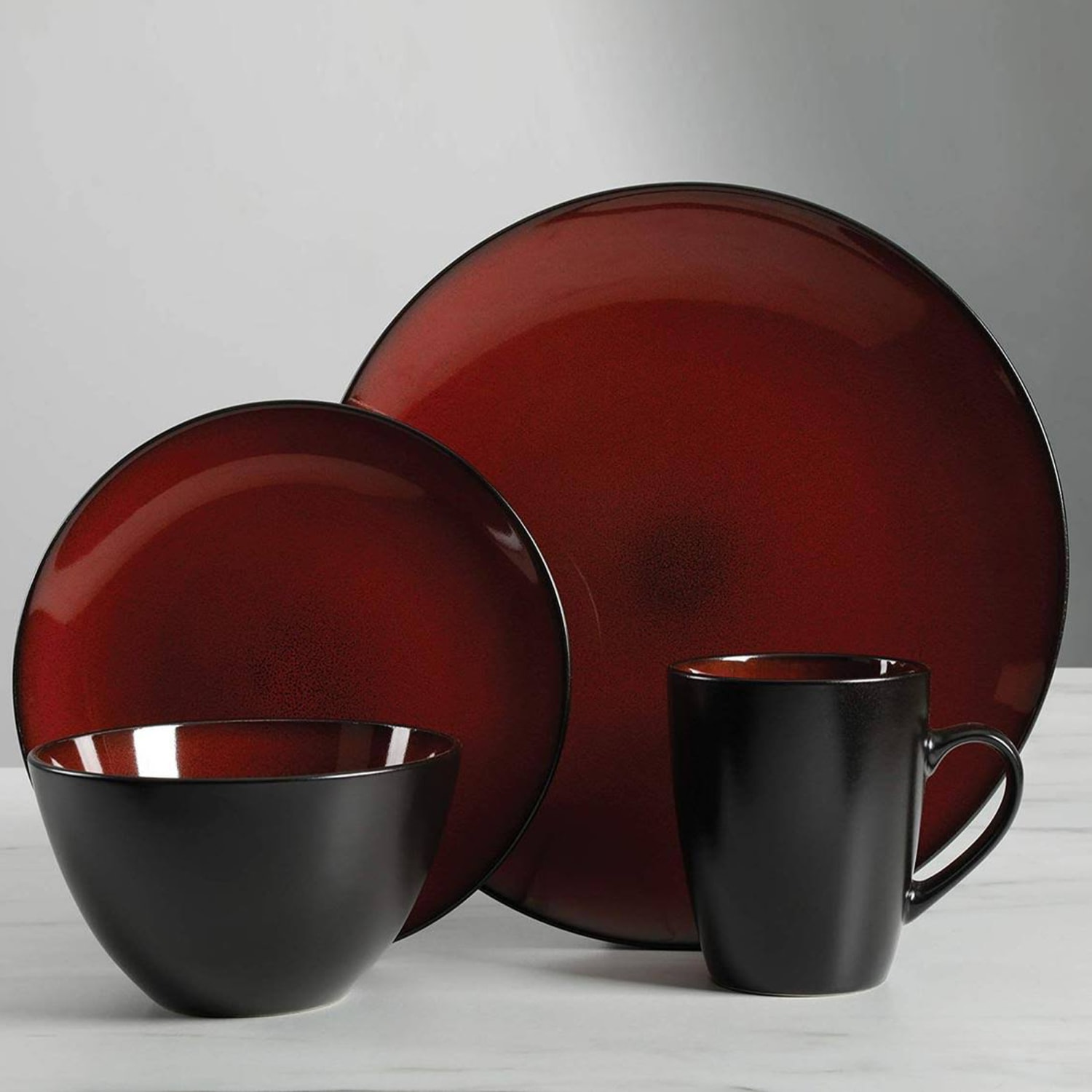 Gibson Soho Lounge 16-Piece Round Dinnerware Set, Burgundy - Image 4