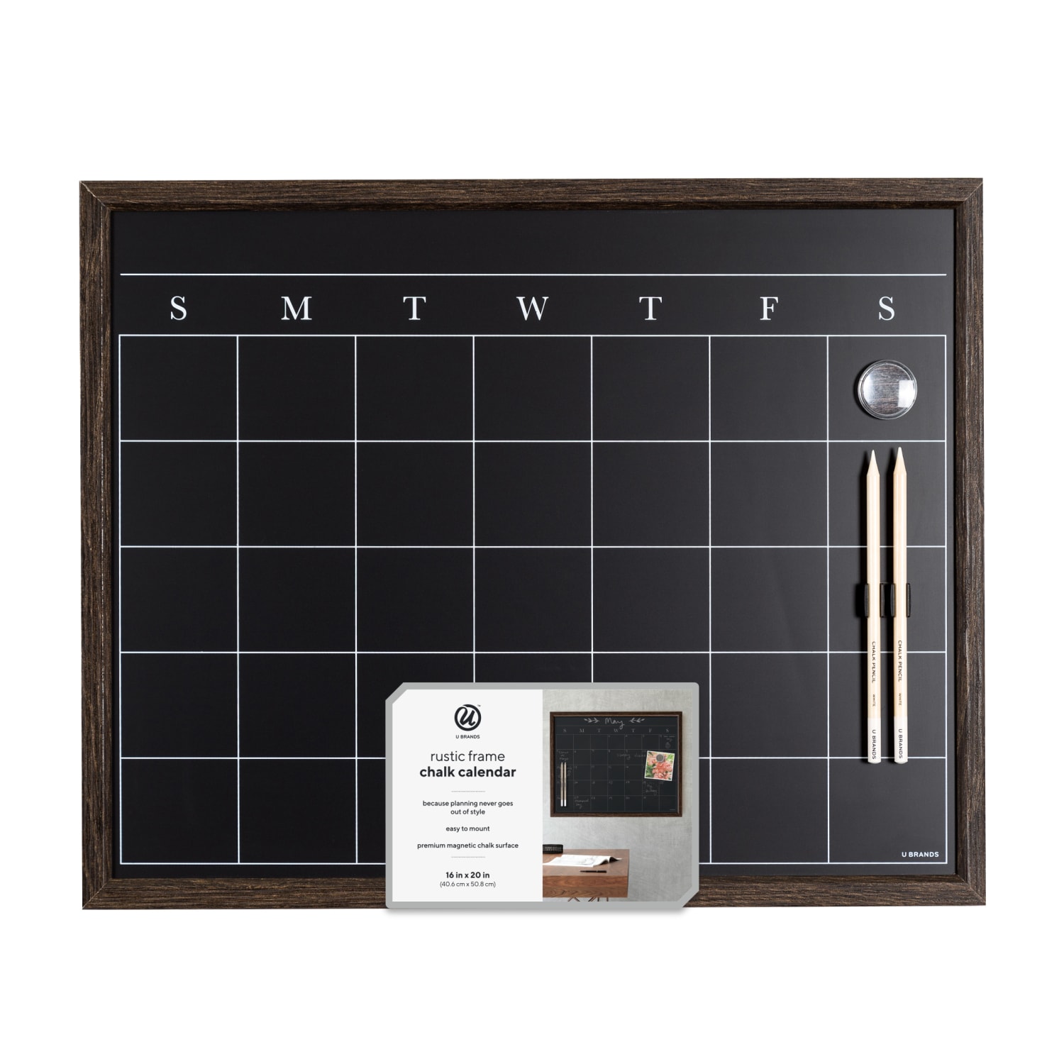 U Brands Magnetic Chalk Calendar Board, 16 x 20, Rustic Wood Frame - Image 4
