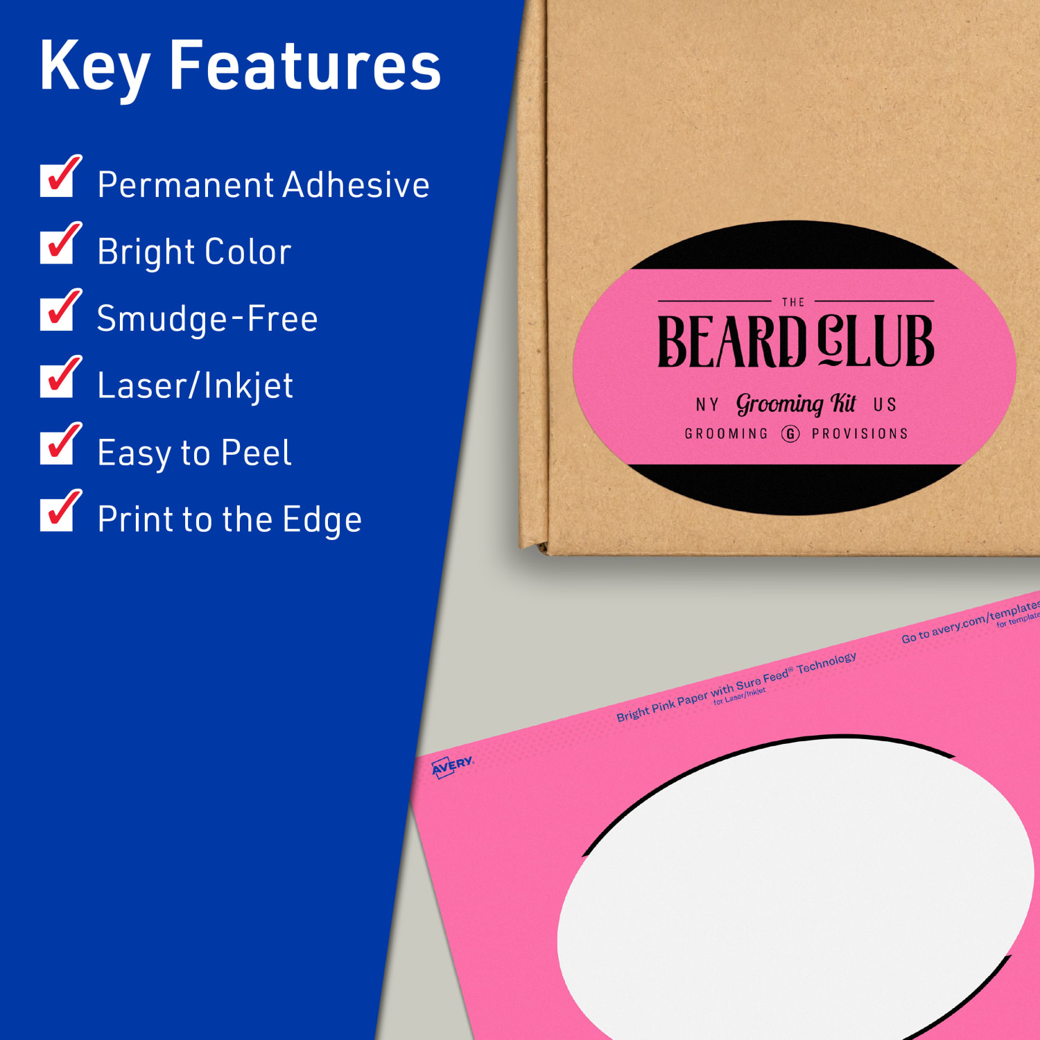 Avery Print-To-The-Edge Labels With Sure Feed Technology, 94057-BPP10, Oval, 4in x 6in, Matte Bright Pink, Pack of 20 - Image 3