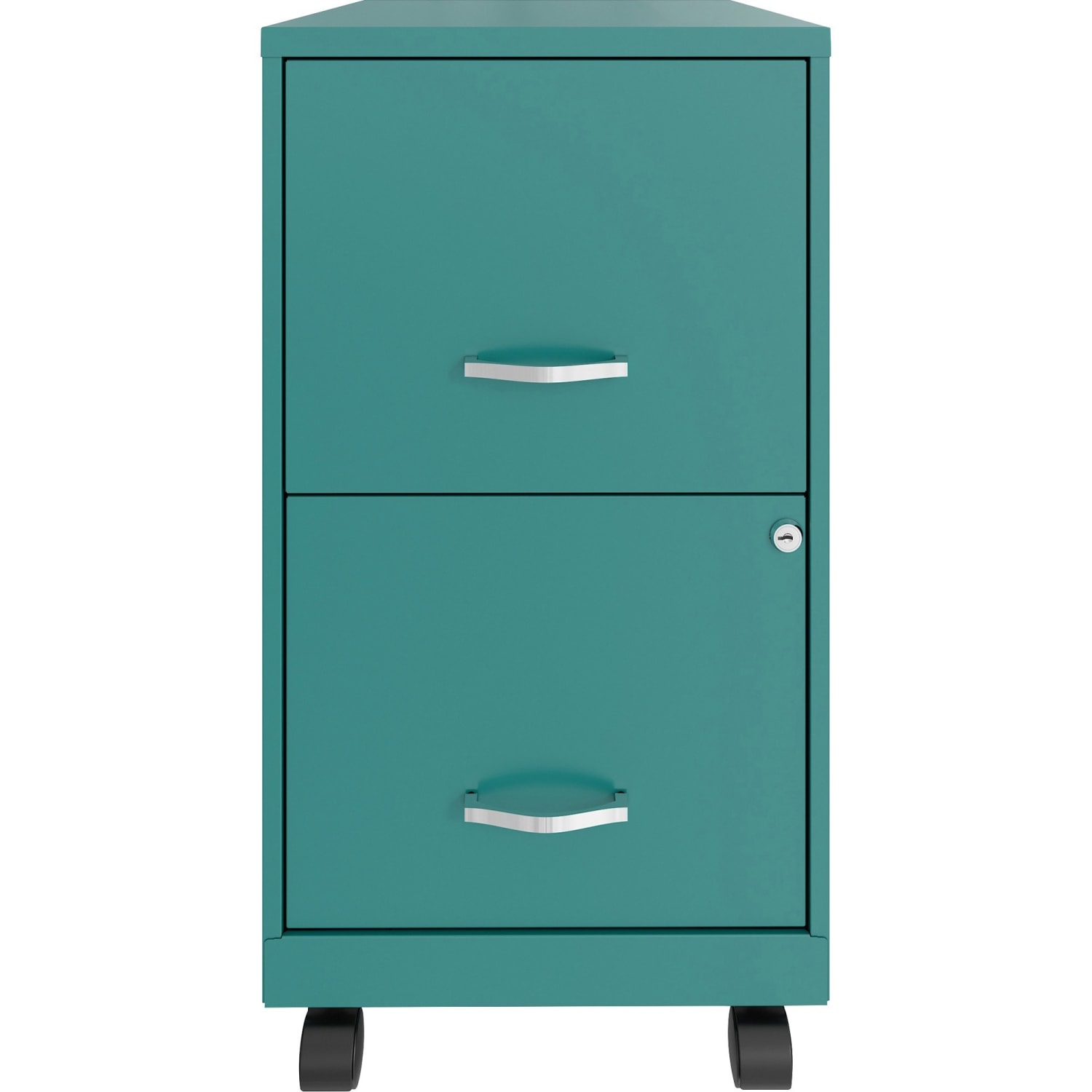 LYS Mobile File Cabinet - 14.3in x 18in x 26.5in - 2 x Drawer(s) for File, Document - Letter - Vertical - Glide Suspension, Locking Drawer, Mobility, Pull Handle - Teal - Baked Enamel - Steel - Recycled - Assembly Required - Image 3