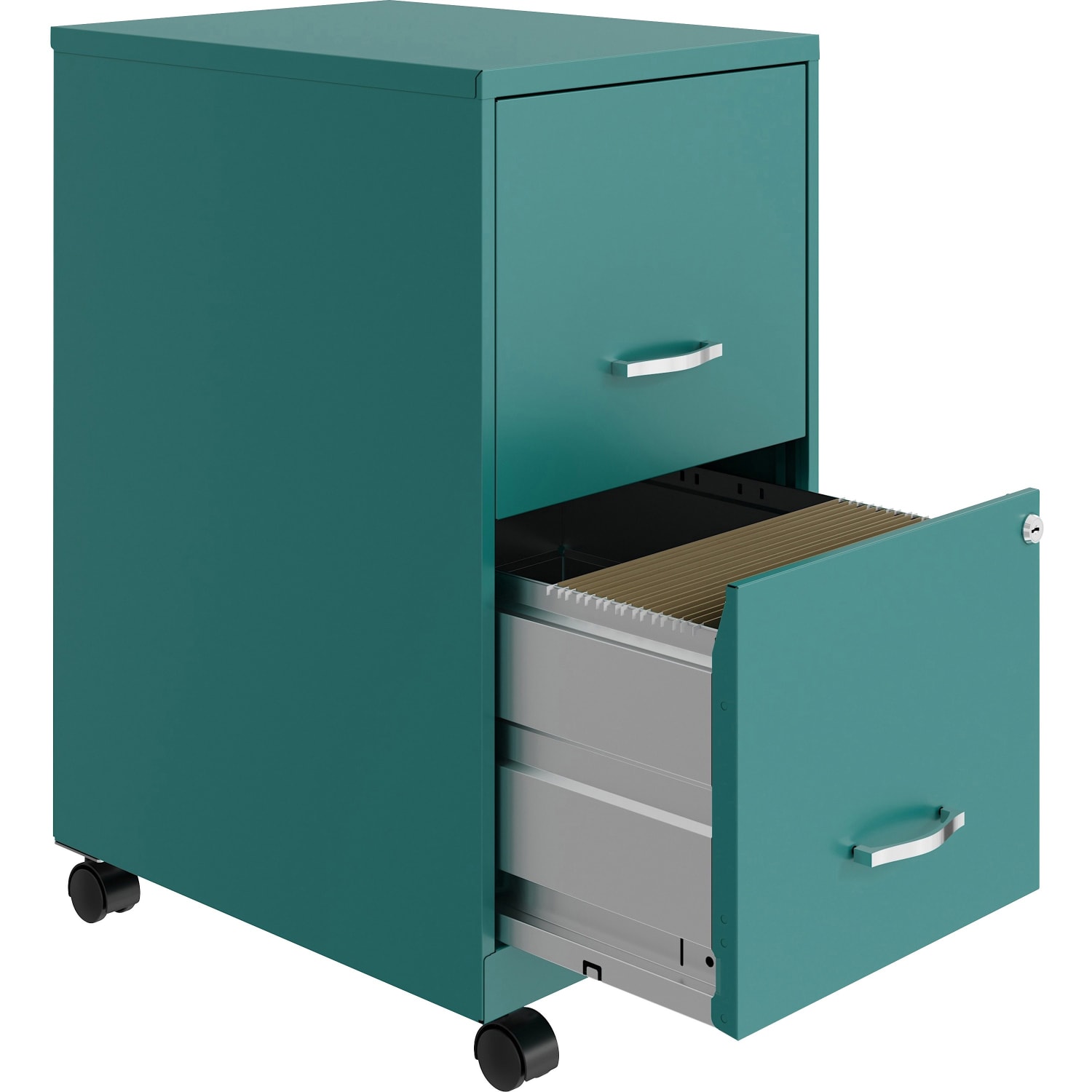 LYS Mobile File Cabinet - 14.3in x 18in x 26.5in - 2 x Drawer(s) for File, Document - Letter - Vertical - Glide Suspension, Locking Drawer, Mobility, Pull Handle - Teal - Baked Enamel - Steel - Recycled - Assembly Required - Image 4