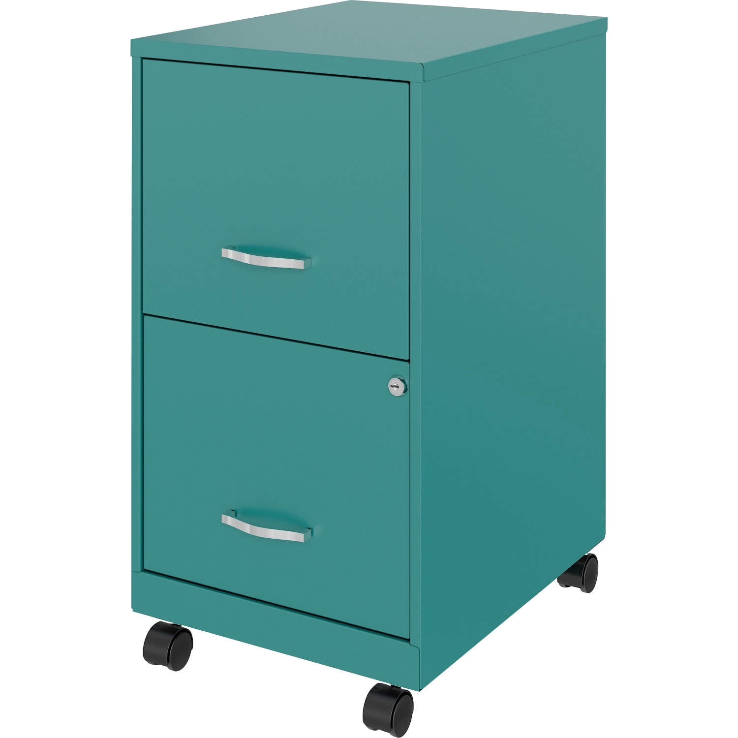 LYS Mobile File Cabinet - 14.3in x 18in x 26.5in - 2 x Drawer(s) for File, Document - Letter - Vertical - Glide Suspension, Locking Drawer, Mobility, Pull Handle - Teal - Baked Enamel - Steel - Recycled - Assembly Required - Image 5