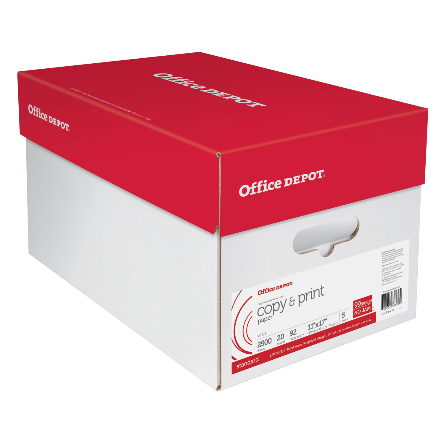 Office Depot Multi-Use Printer & Copy Paper, 5 Reams, White, Ledger (11in x 17in), 2500 Sheets Per Case, 20 Lb, 92 Brightness