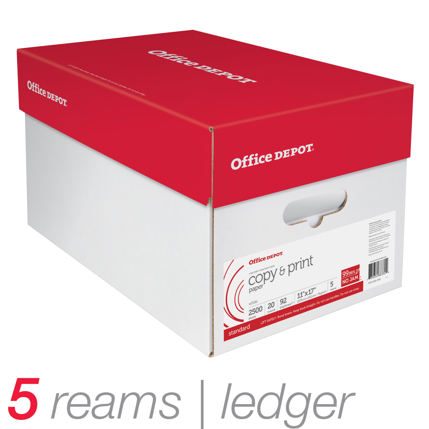 Office Depot Multi-Use Printer & Copy Paper, 5 Reams, White, Ledger (11in x 17in), 2500 Sheets Per Case, 20 Lb, 92 Brightness - Image 4