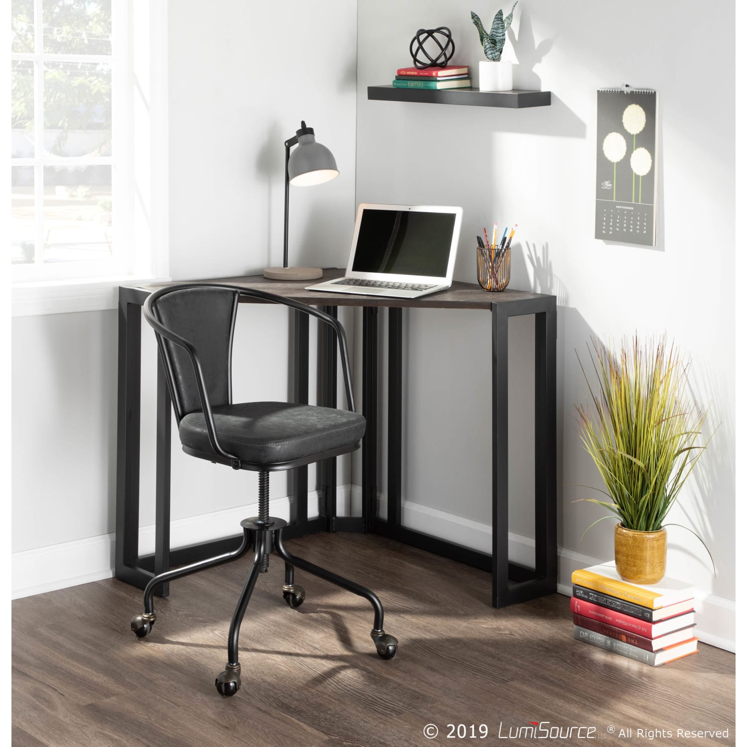 LumiSource Roman 46inW Corner Desk, Black/Espresso - Image 4