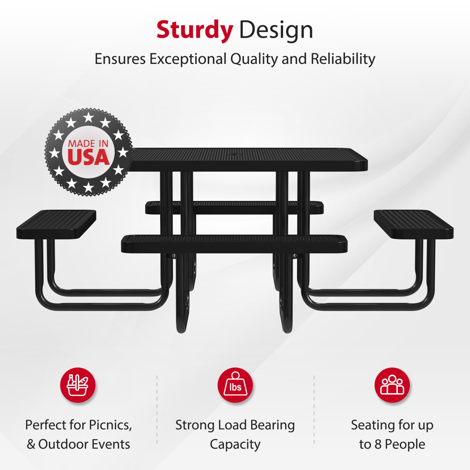 Leisure Craft Square Outdoor Picnic Table, 29-1/4inH x 80inW x 80inD, Black - Image 3