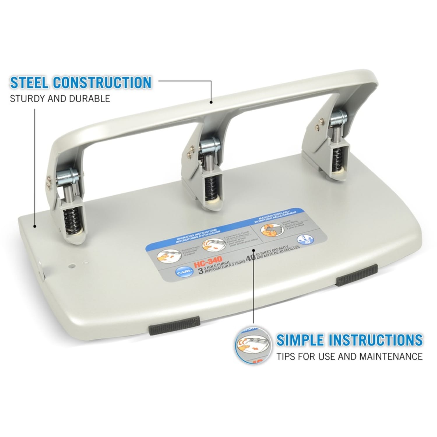 CARL HC340 Medium-Duty 3-Hole Punch, Gray - Image 5