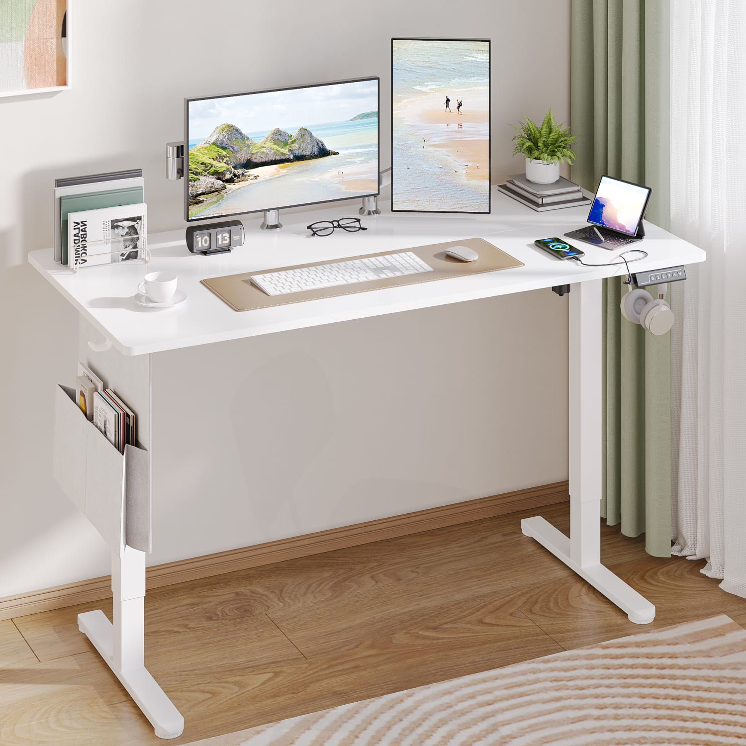 Bestier Electric Adjustable-Height Standing Desk With 3 Height-Memory Presets & USB Port, 56inW, White - Image 3