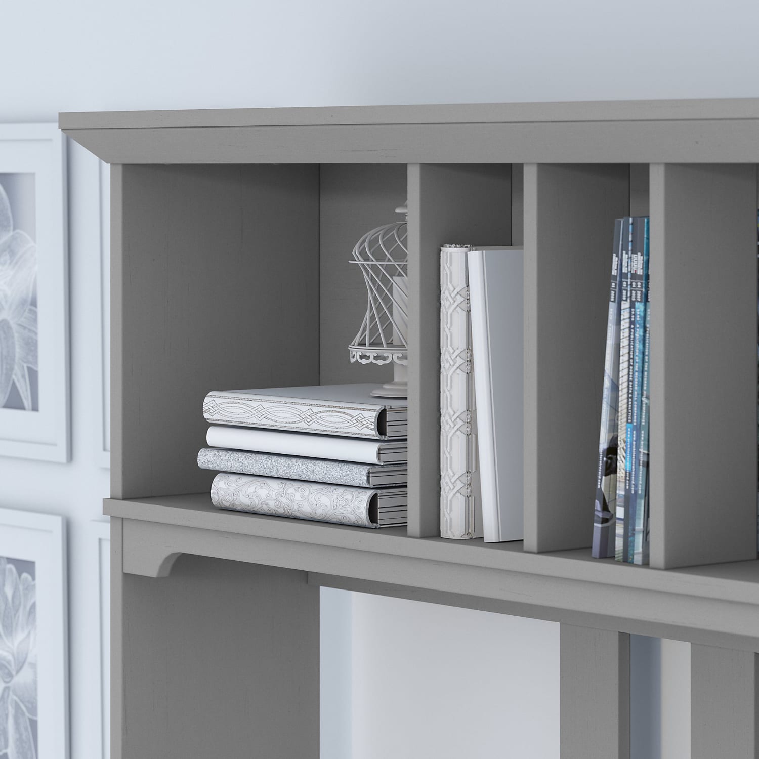 Bush Furniture Salinas 60inW L Shaped Desk with Hutch and 5 Shelf Bookcase, Cape Cod Gray, Standard Delivery - Image 5