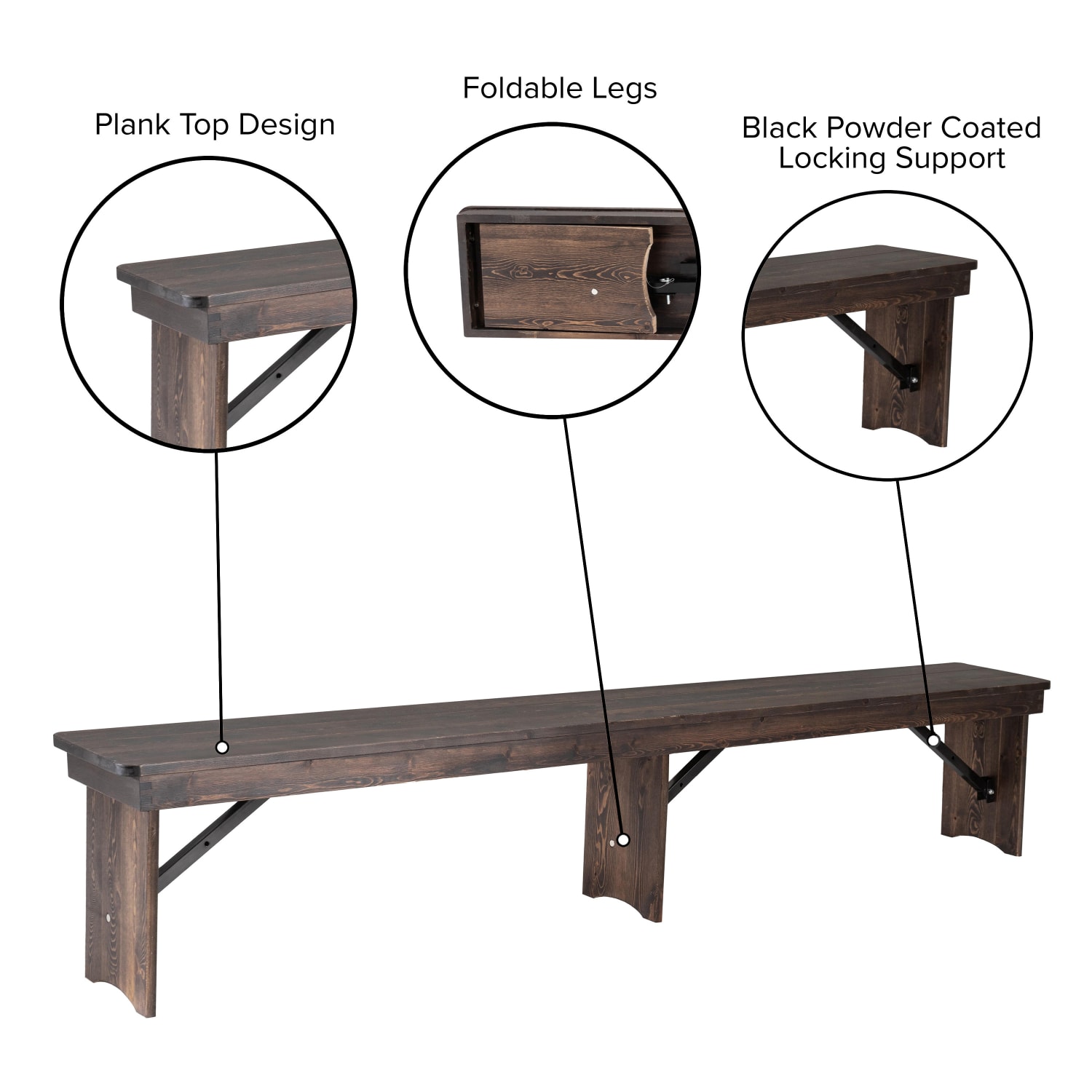 Flash Furniture HERCULES Series Folding Farm Bench 17 34inH x 12inW x 96inD Mahogany PopularChairscom