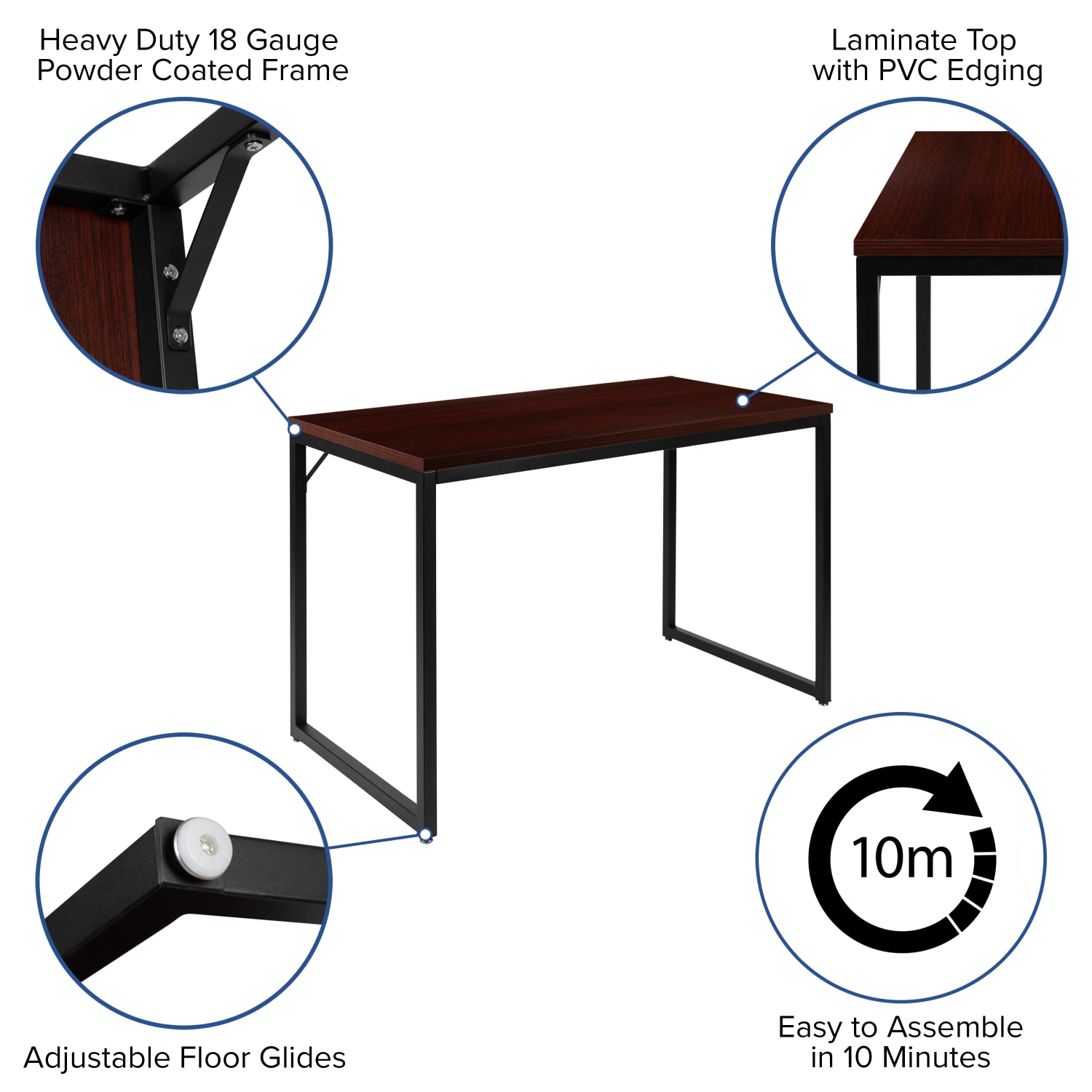 Flash Furniture 48inW Commercial-Grade Industrial Office Computer Desk, Mahogany - Image 6