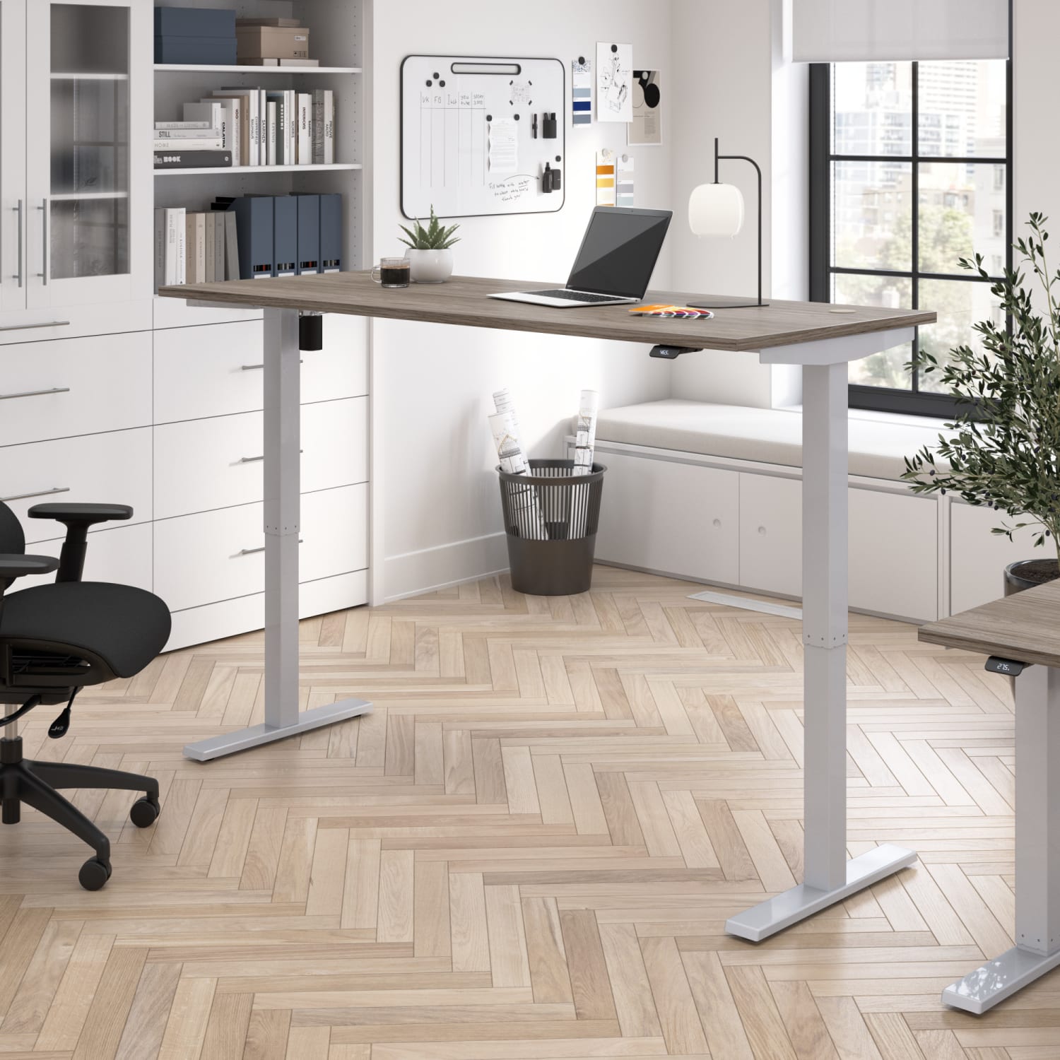 Bush Business Furniture Move 40 Series Electric Height-Adjustable Standing Desk, Modern Hickory/Cool Gray Metallic, Standard Delivery - M4S7230MHSK - Image 3