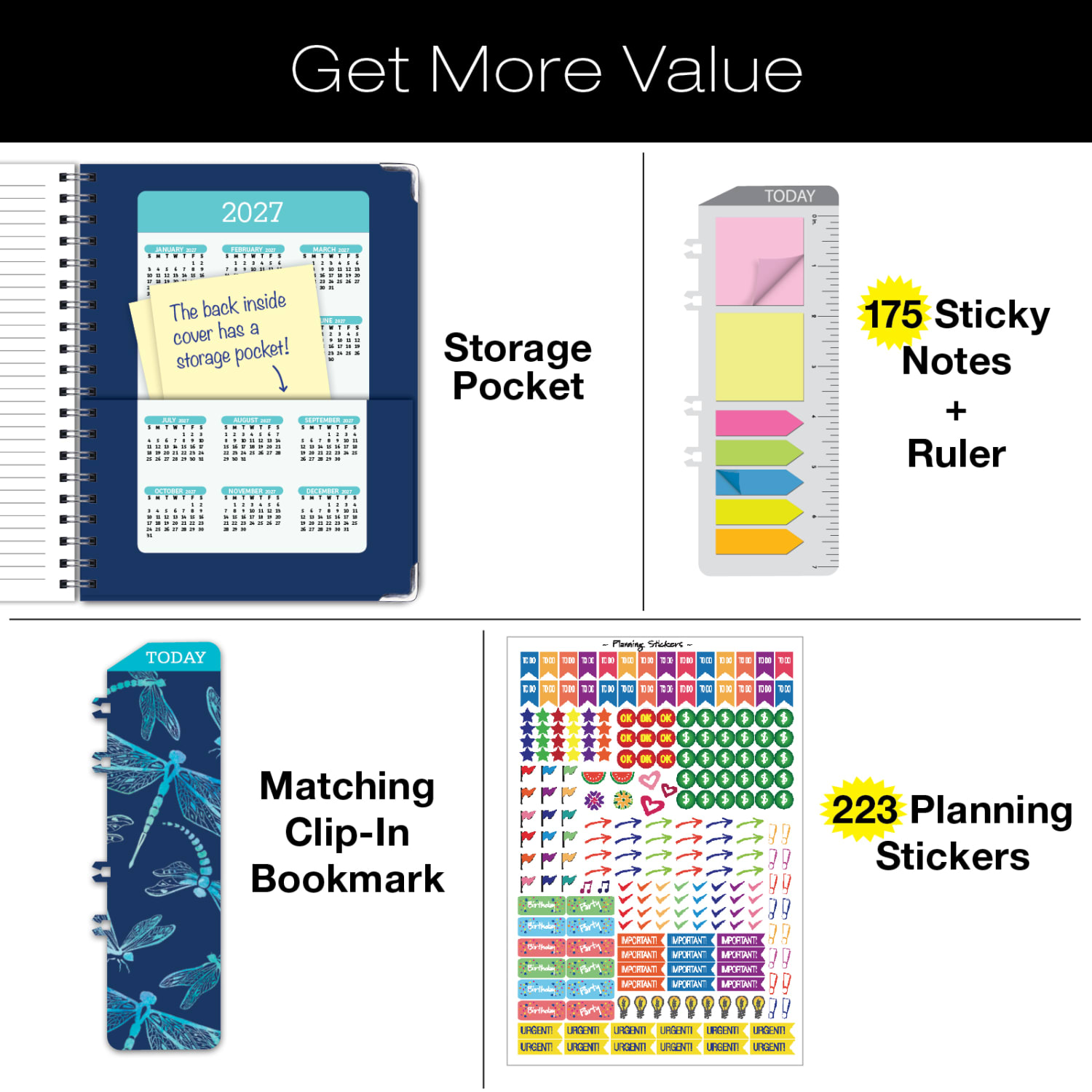 2026-2027 Excello Brands 14-Month Academic Year Hardcover Weekly/Monthly Fashion Planner, 8-1/2in x 11in, Dragonflies, May To June, Total Qty 1 - Image 6