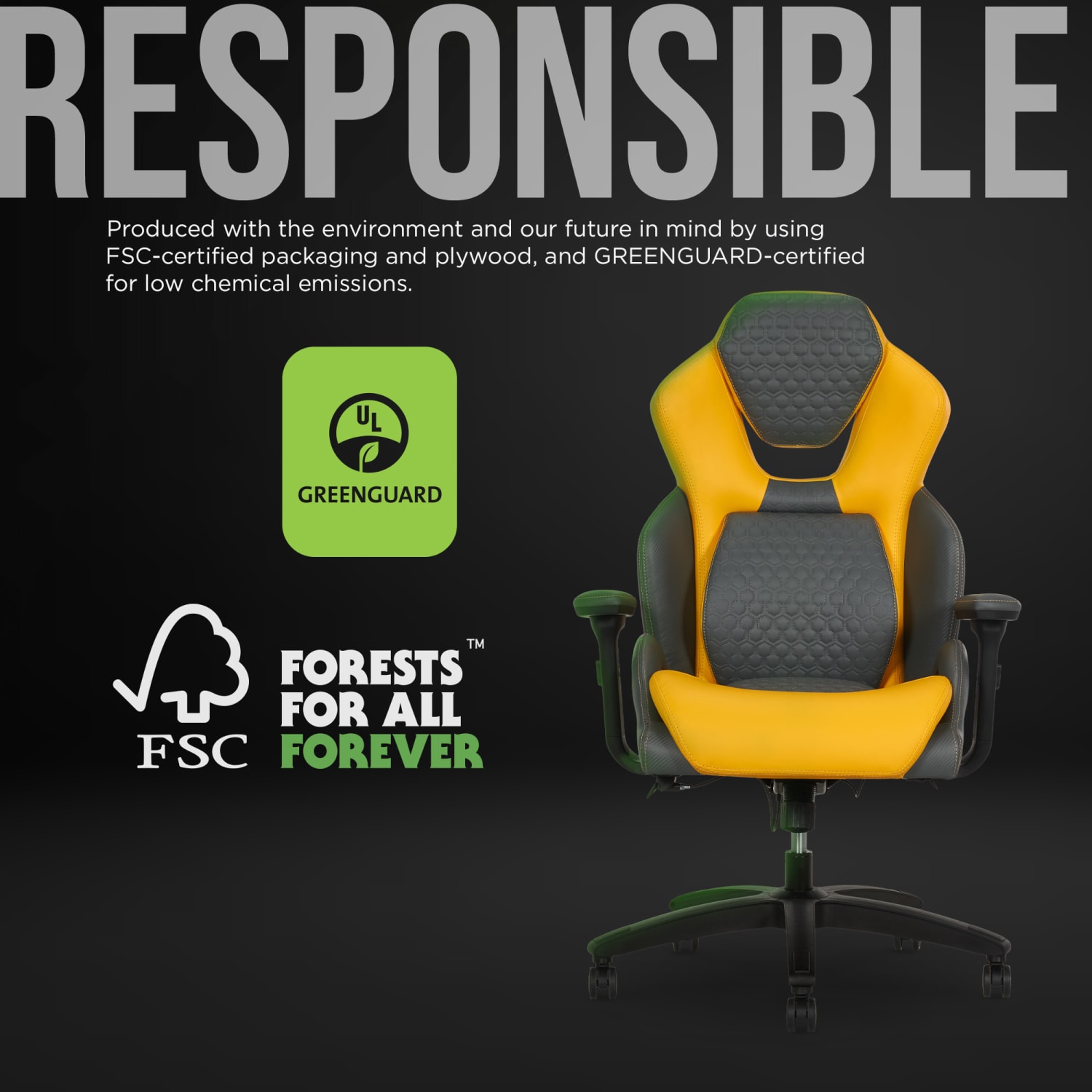Shaquille ONeal Sciron Big  Tall Ergonomic High Back Vegan Leather Executive Gaming Office Chair GrayYellow PopularChairscom