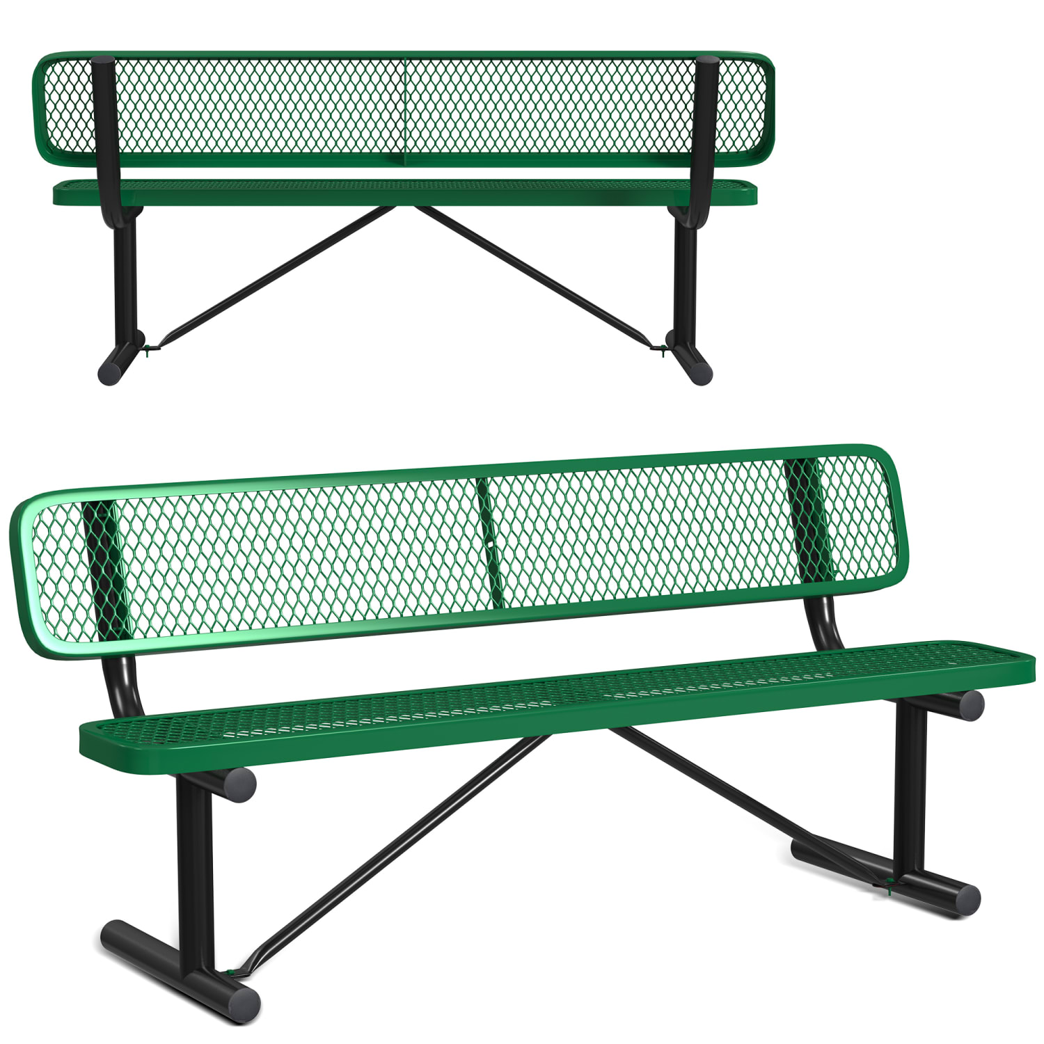 Leisure Craft Outdoor Bench With Back, 32-5/8inH x 72inW x 23-3/4inD, Black/Green