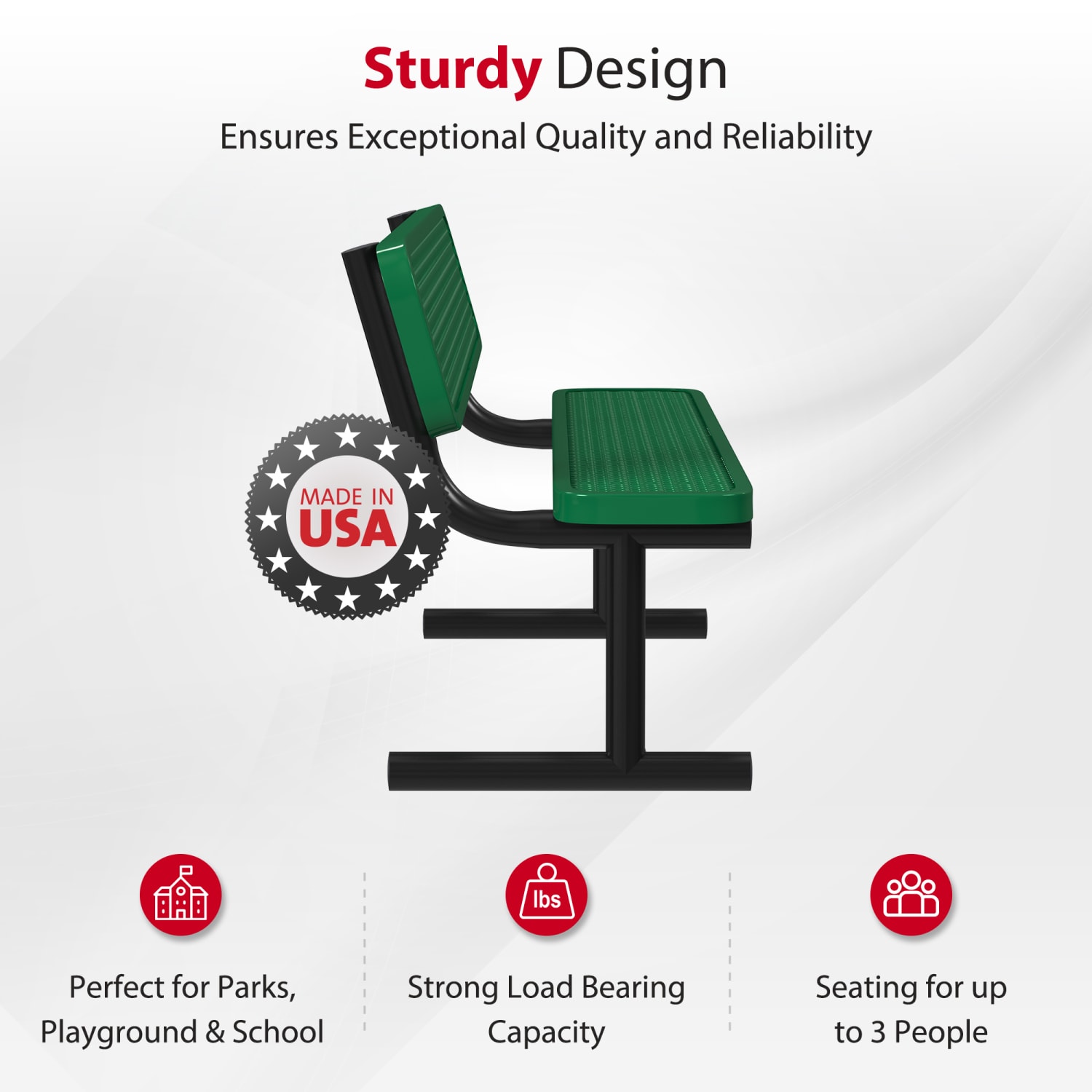 Leisure Craft Outdoor Bench With Back, 32-5/8inH x 72inW x 23-3/4inD, Black/Green - Image 3