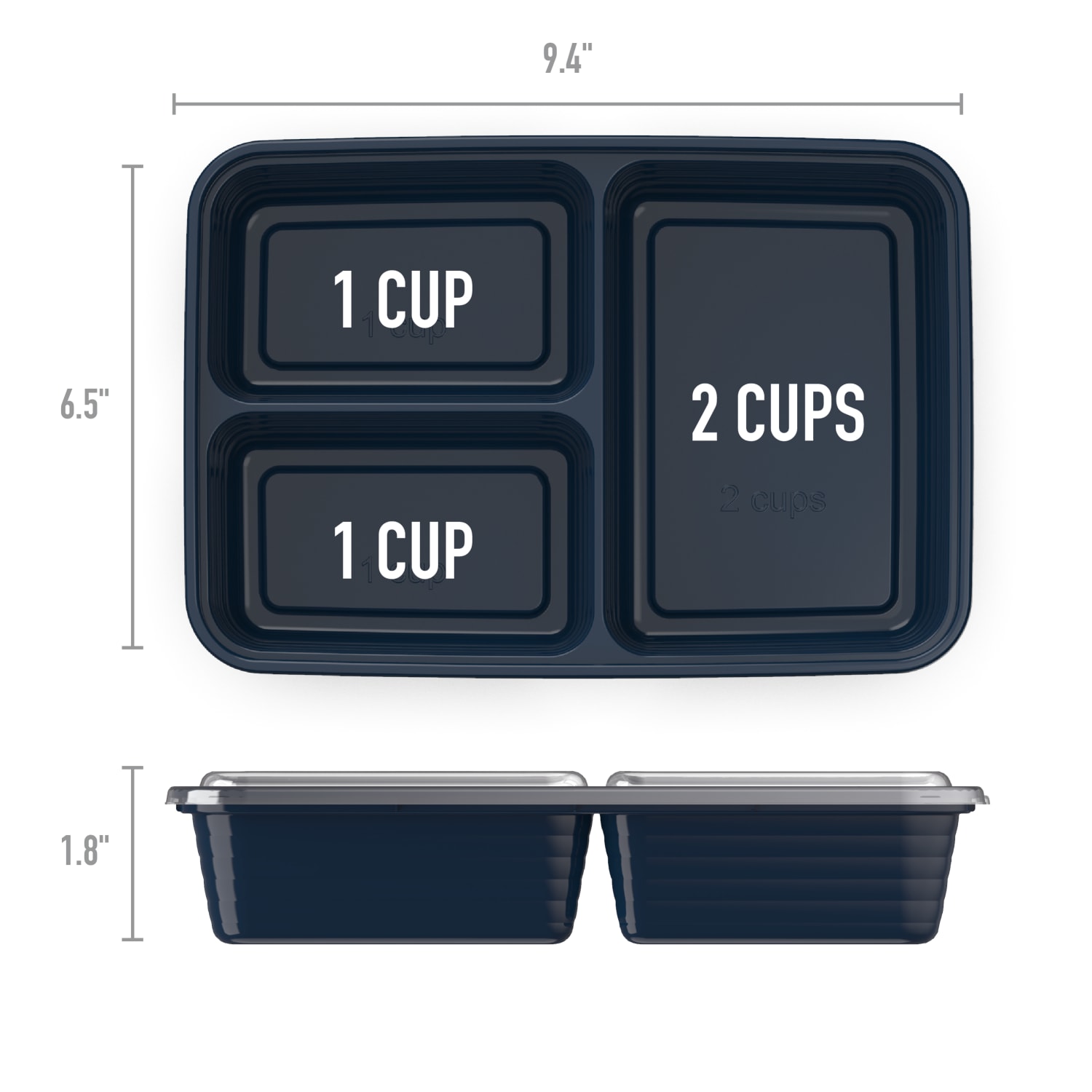 Bentgo Prep 3-Compartment Containers, 6-1/2inH x 6-3/4inW x 9-1/2inD, Navy, Pack Of 10 Containers - Image 6