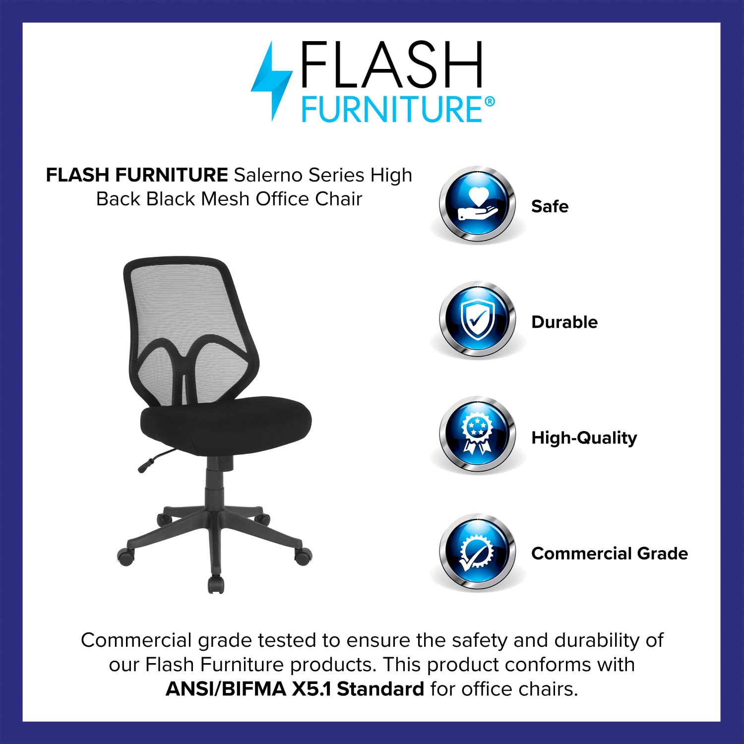 Flash Furniture Salerno Series Ergonomic Mesh High-Back Office Chair, Black - Image 5