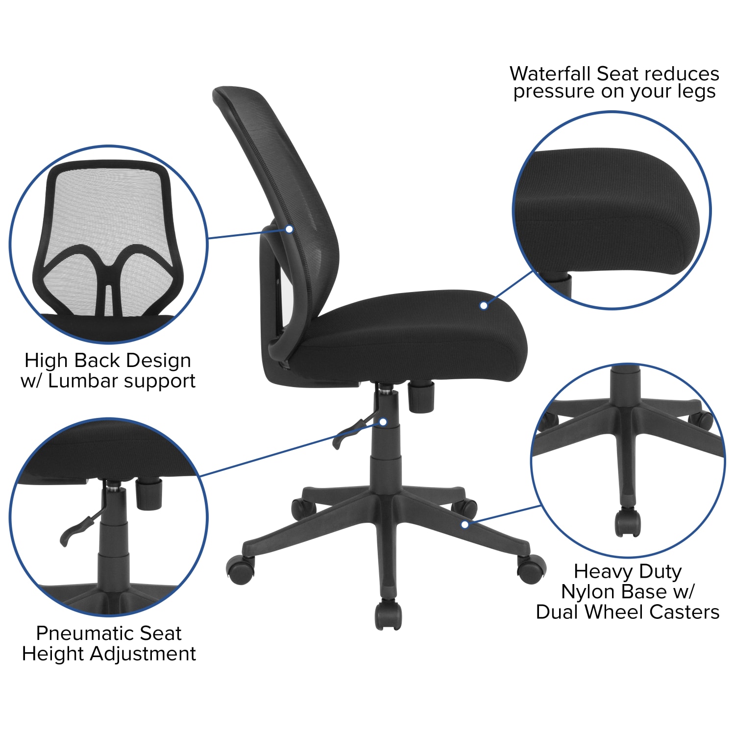 Flash Furniture Salerno Series Ergonomic Mesh High-Back Office Chair, Black - Image 6