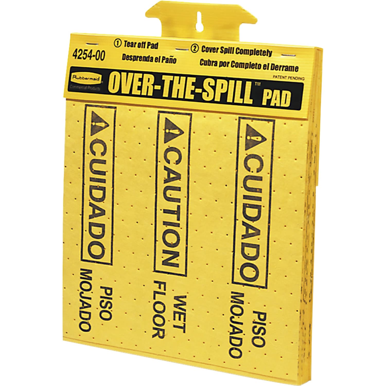 Rubbermaid Commercial Bilingual Over-The-Spill Pads, "Caution Wet Floor" And "cuidado Piso Mojado", Yellow, 25 Sheets Per Pad, Box Of 300 - 4254CT - Image 3