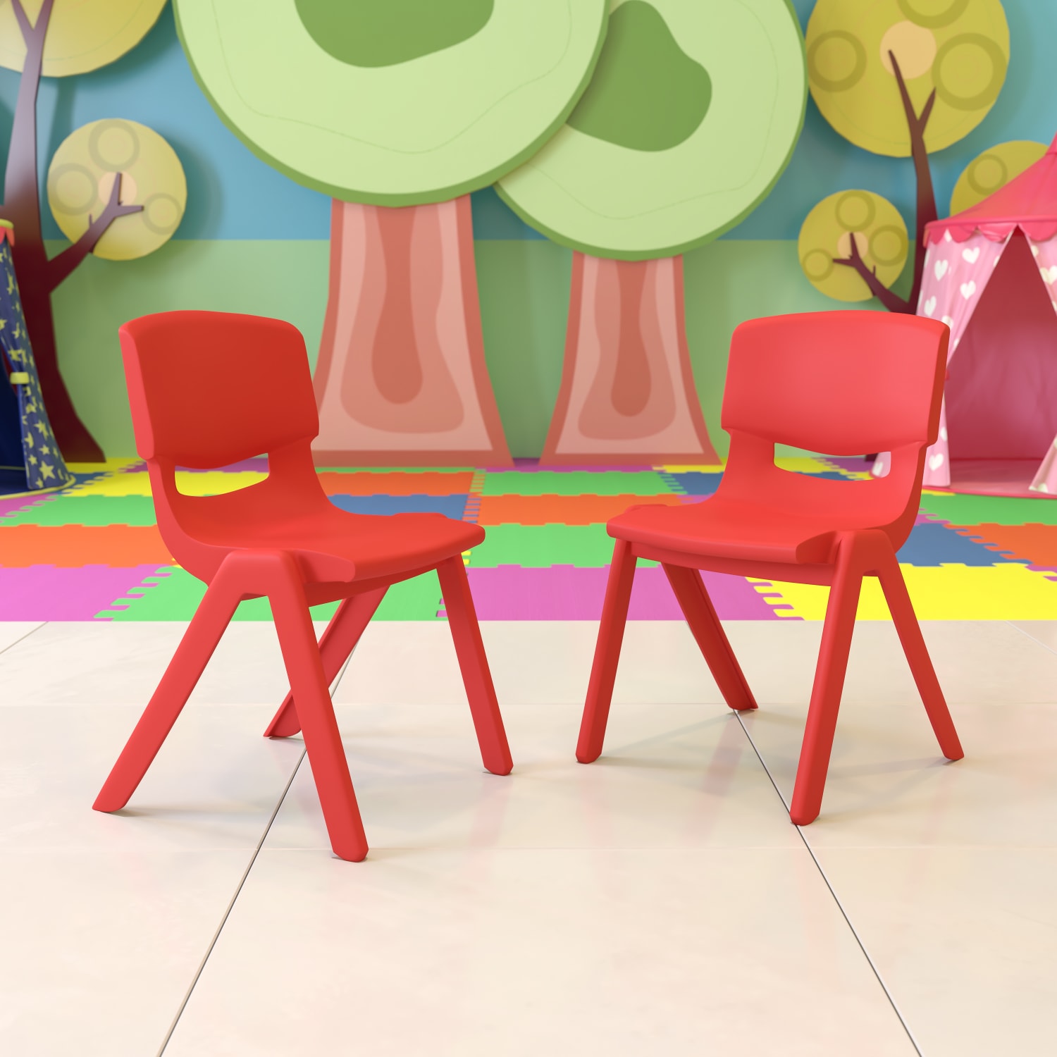 Flash Furniture Plastic Stackable School Chairs With 15-1/2in Seat Height, Red, Set Of 2 Chairs
