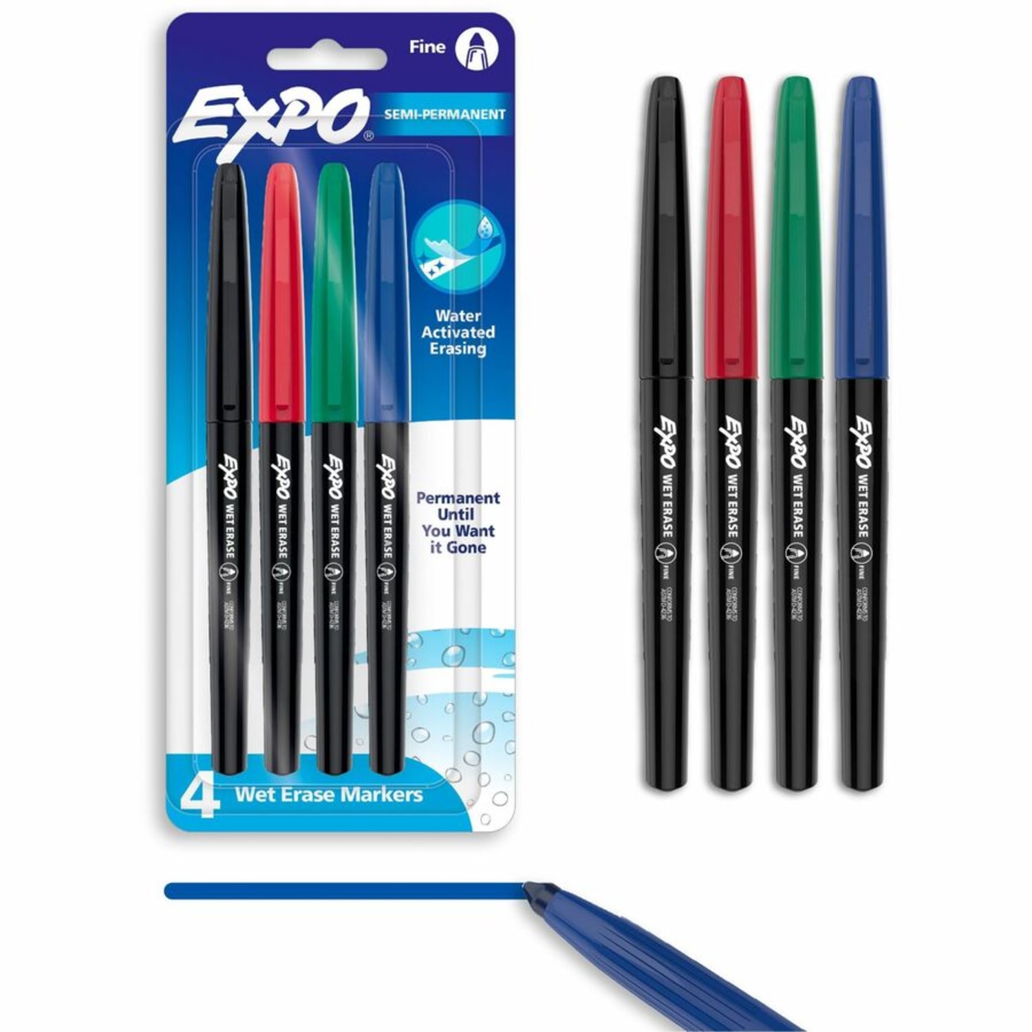 Expo Wet Erase Markers, Fine Tip - Fine Marker Point - Erasable - Assorted Ink - 4 / Pack - Image 3