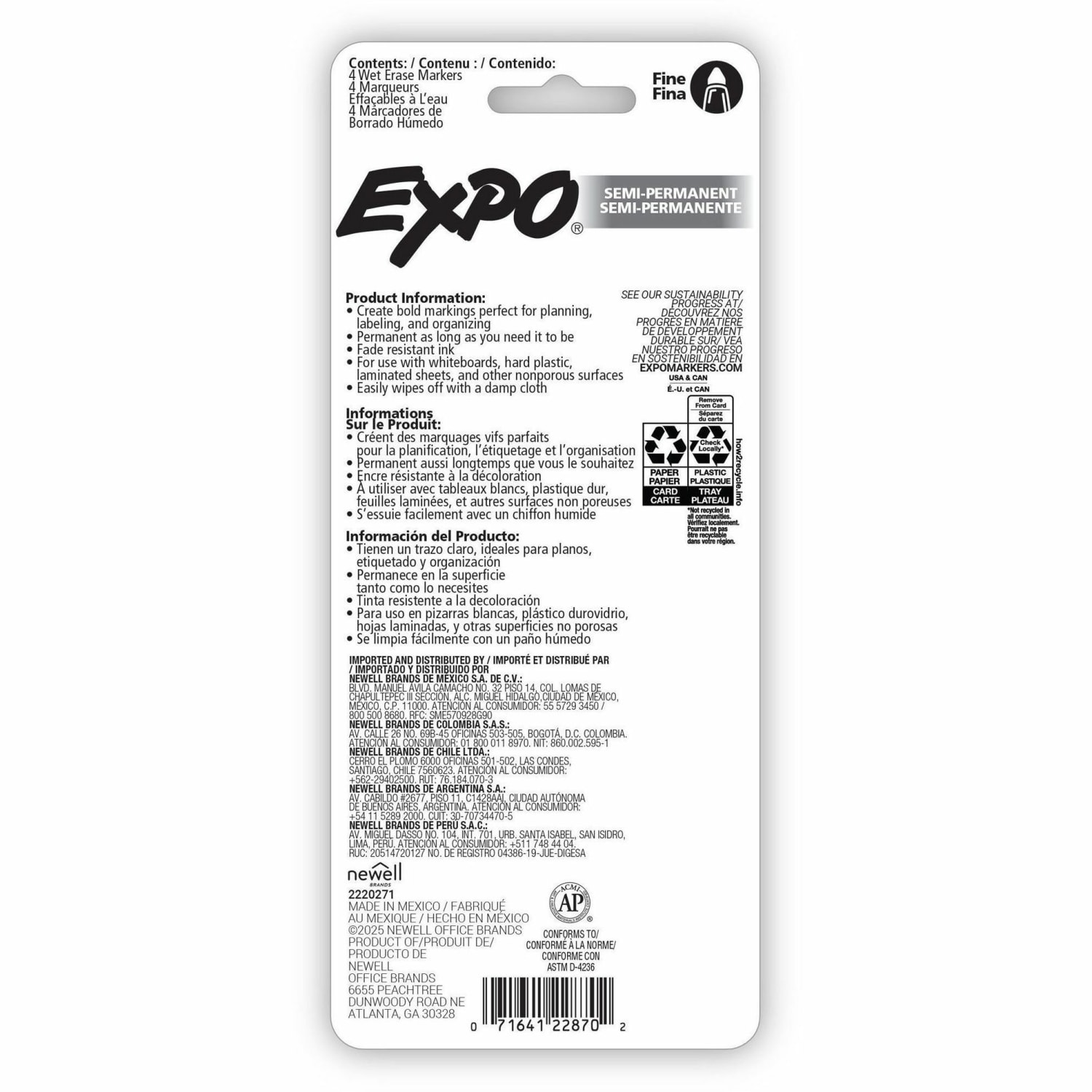 Expo Wet Erase Markers, Fine Tip - Fine Marker Point - Erasable - Assorted Ink - 4 / Pack - Image 4