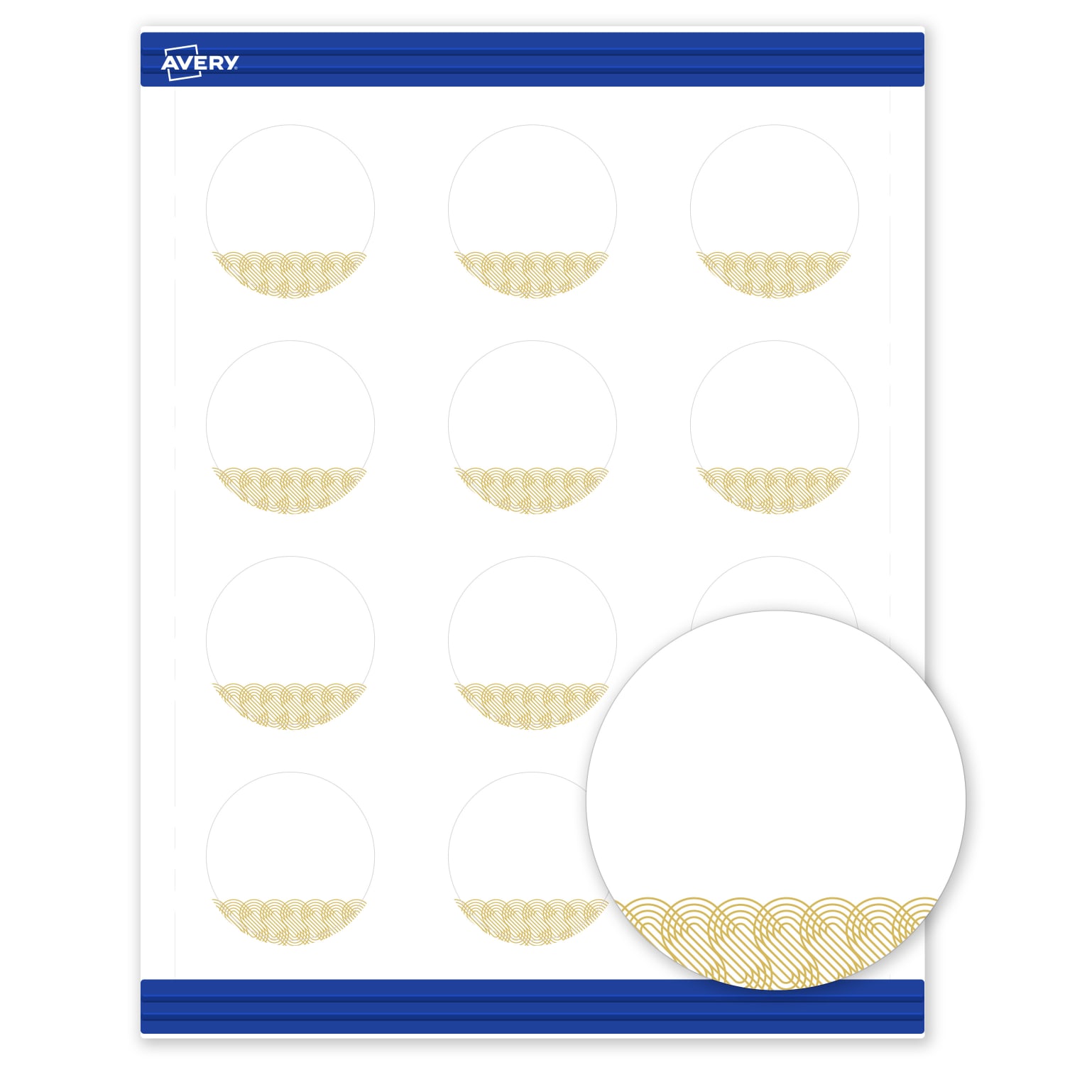 Avery Printable Round Cards With Sure Feed Technology, 2in, Matte White With Preprinted Gold Lace Trim Pattern, Pack Of 120 - Image 3