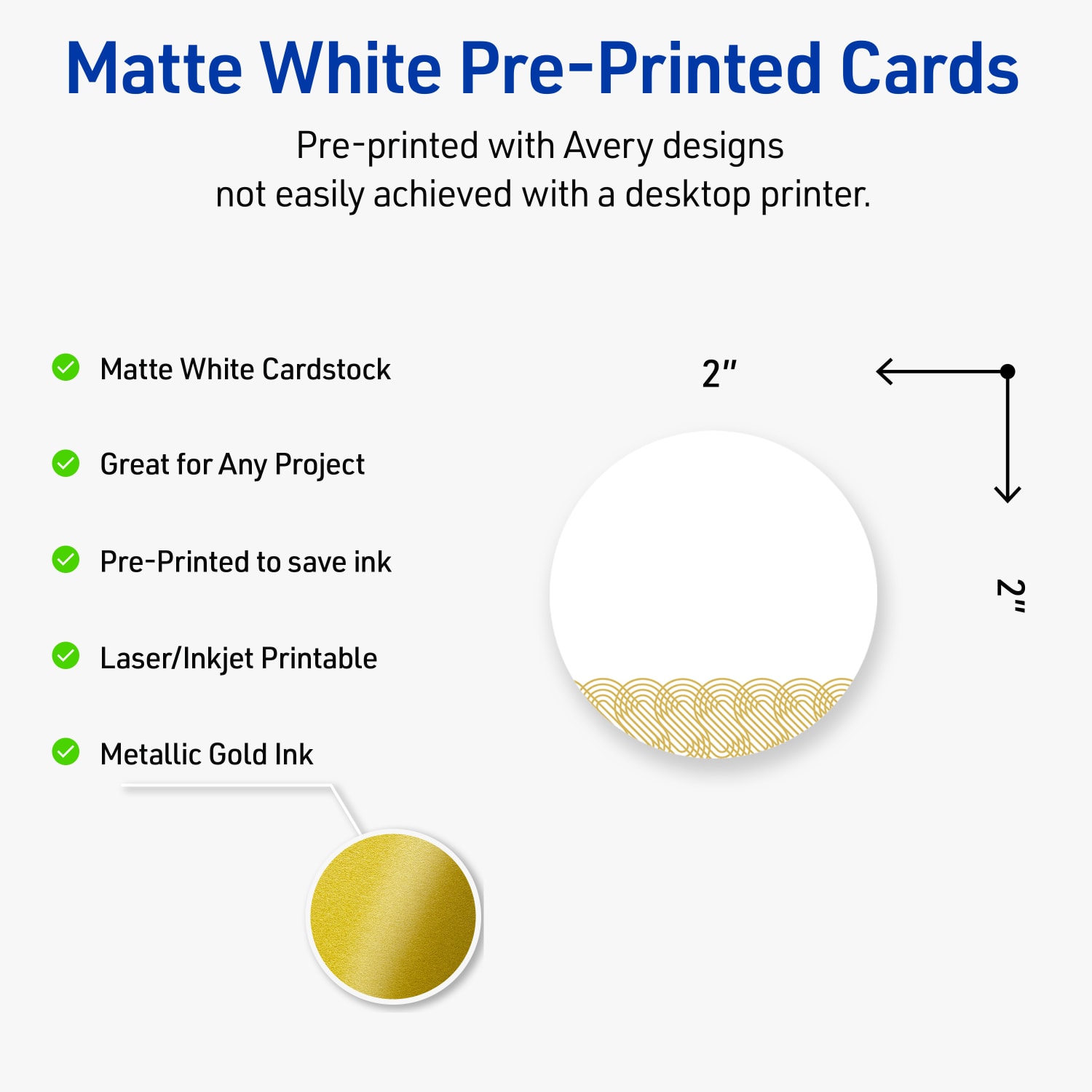Avery Printable Round Cards With Sure Feed Technology, 2in, Matte White With Preprinted Gold Lace Trim Pattern, Pack Of 120 - Image 4