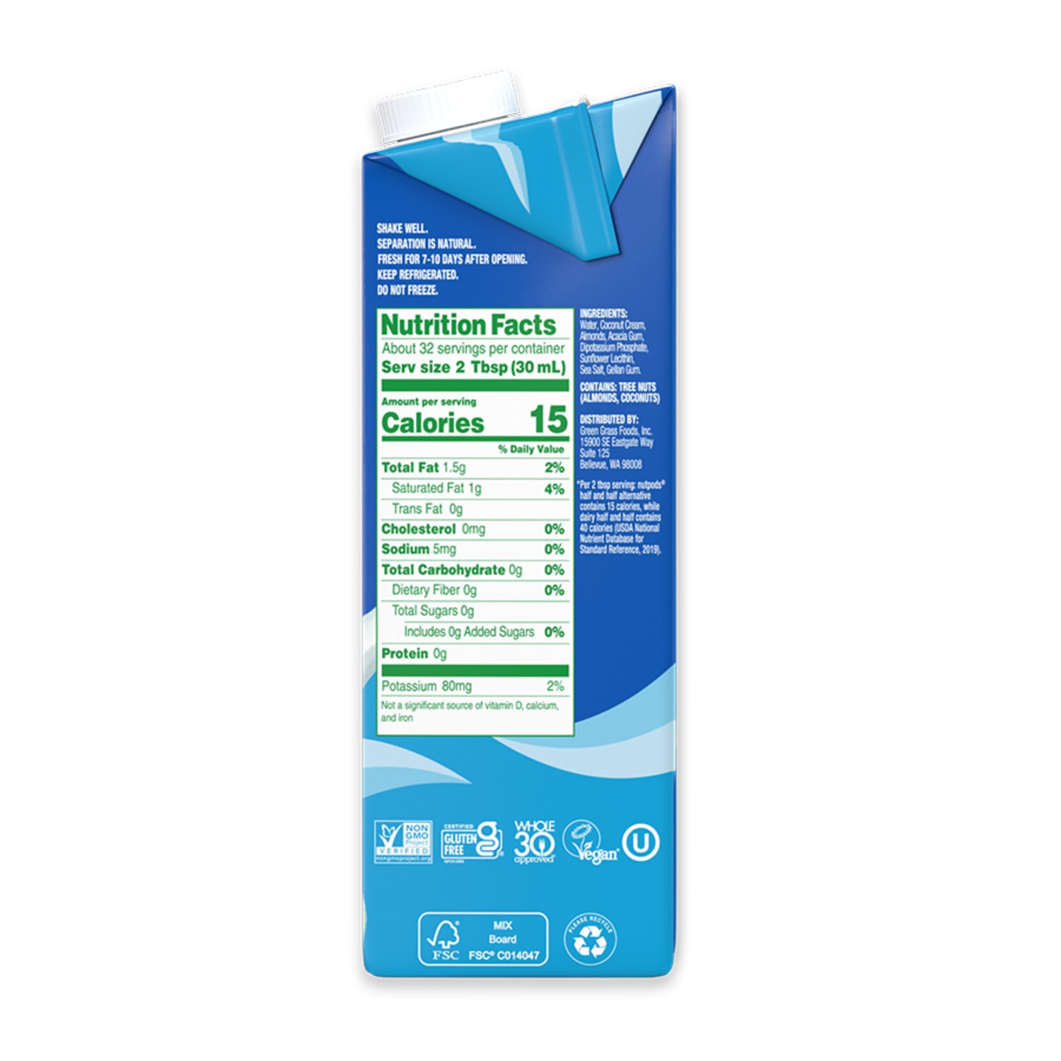 Nutpods Unsweetened Non-Dairy Half & Half Creamer, 32 fl oz carton - Image 4