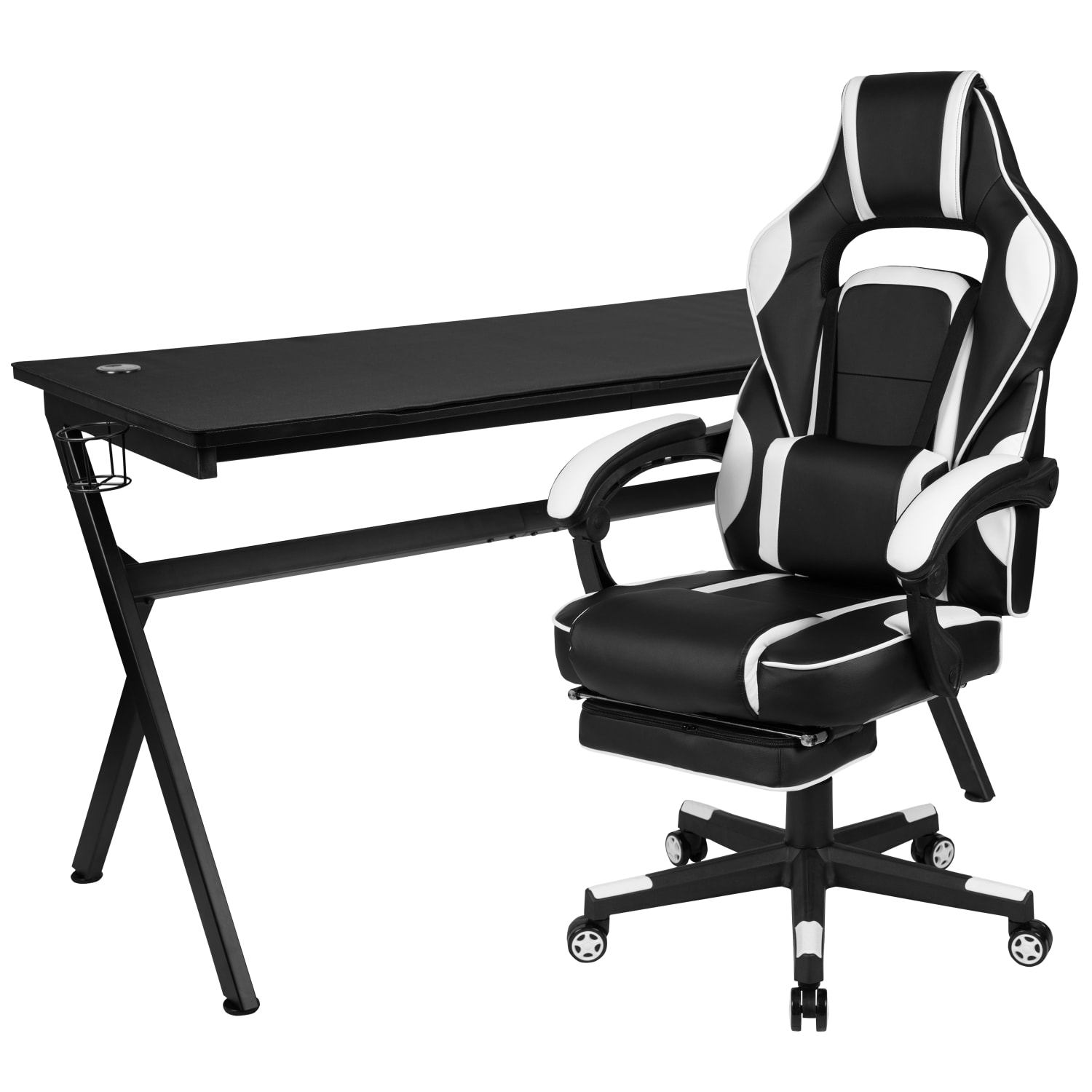 Flash Furniture Gaming Desk And Chair Set With Cup Holder, Headphone Hook, Removable Mousepad Top, Footrest & Reclining Back/Arms, White - Image 3