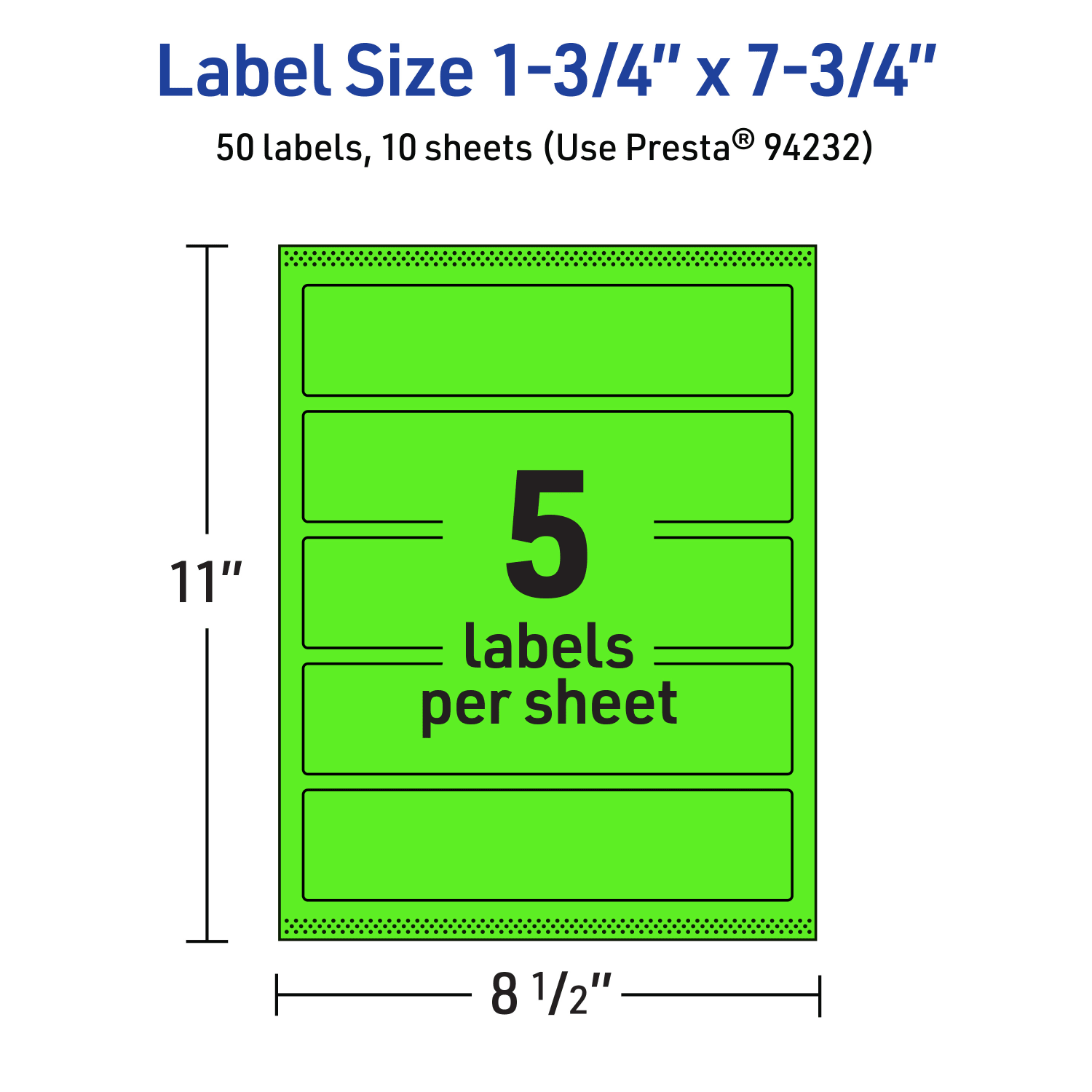 Avery Print-To-The-Edge Labels With Sure Feed Technology, 94232-NGP10, Rectangle, 1-3/4in x 7-3/4in, Matte Neon Green, Pack of 50 - Image 6