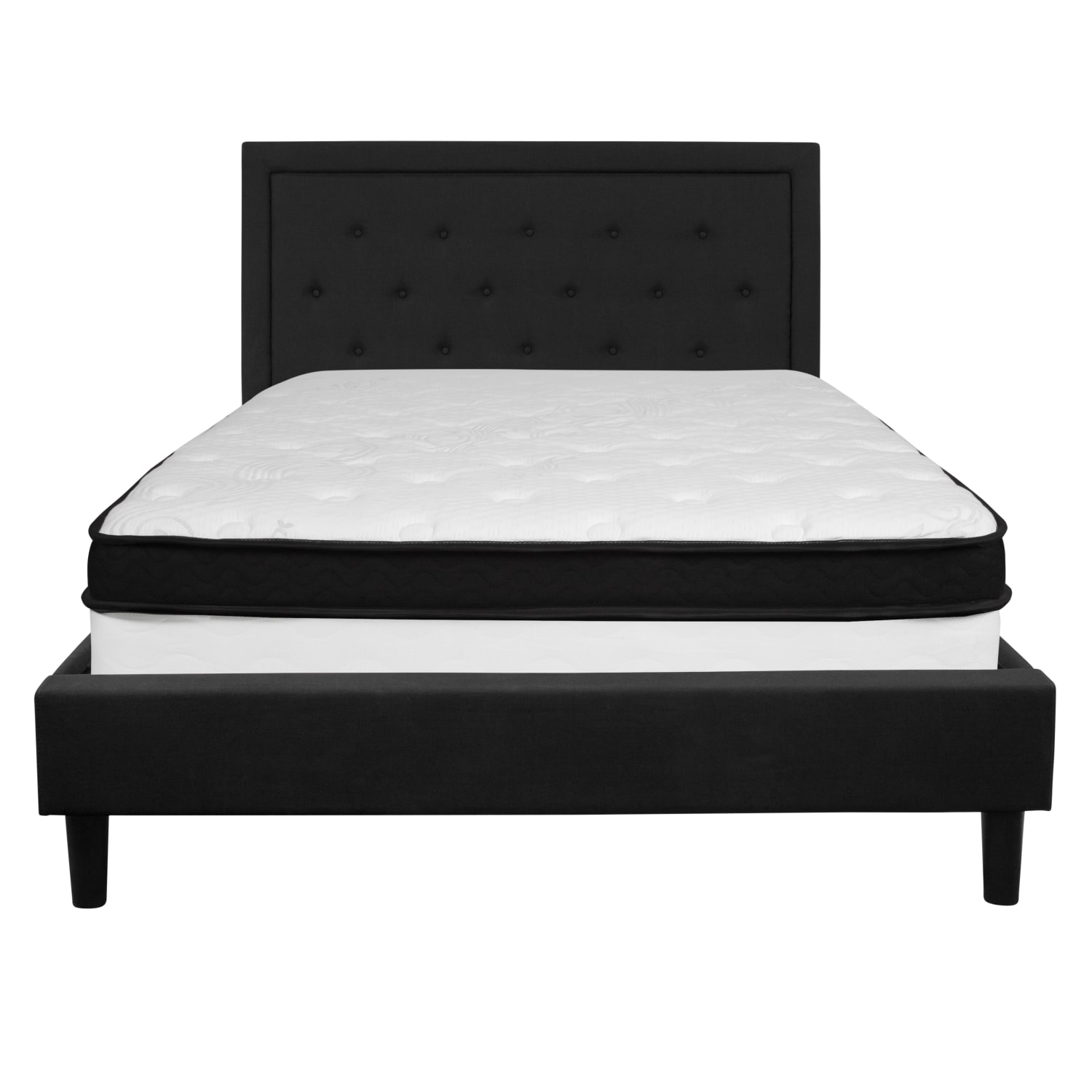 Flash Furniture Roxbury Panel Tufted Upholstered Platform Bed and Memory Foam Pocket Spring Mattress, Queen, 50-3/4inH x 65-3/4inW x 85-3/4inL, Black - Image 6