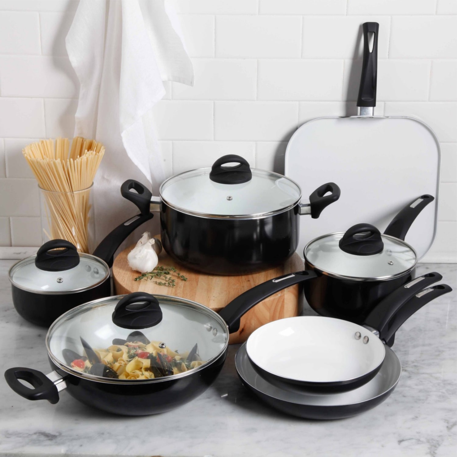 Oster Herstal 11-Piece Aluminum Cookware Set, Black - Image 3