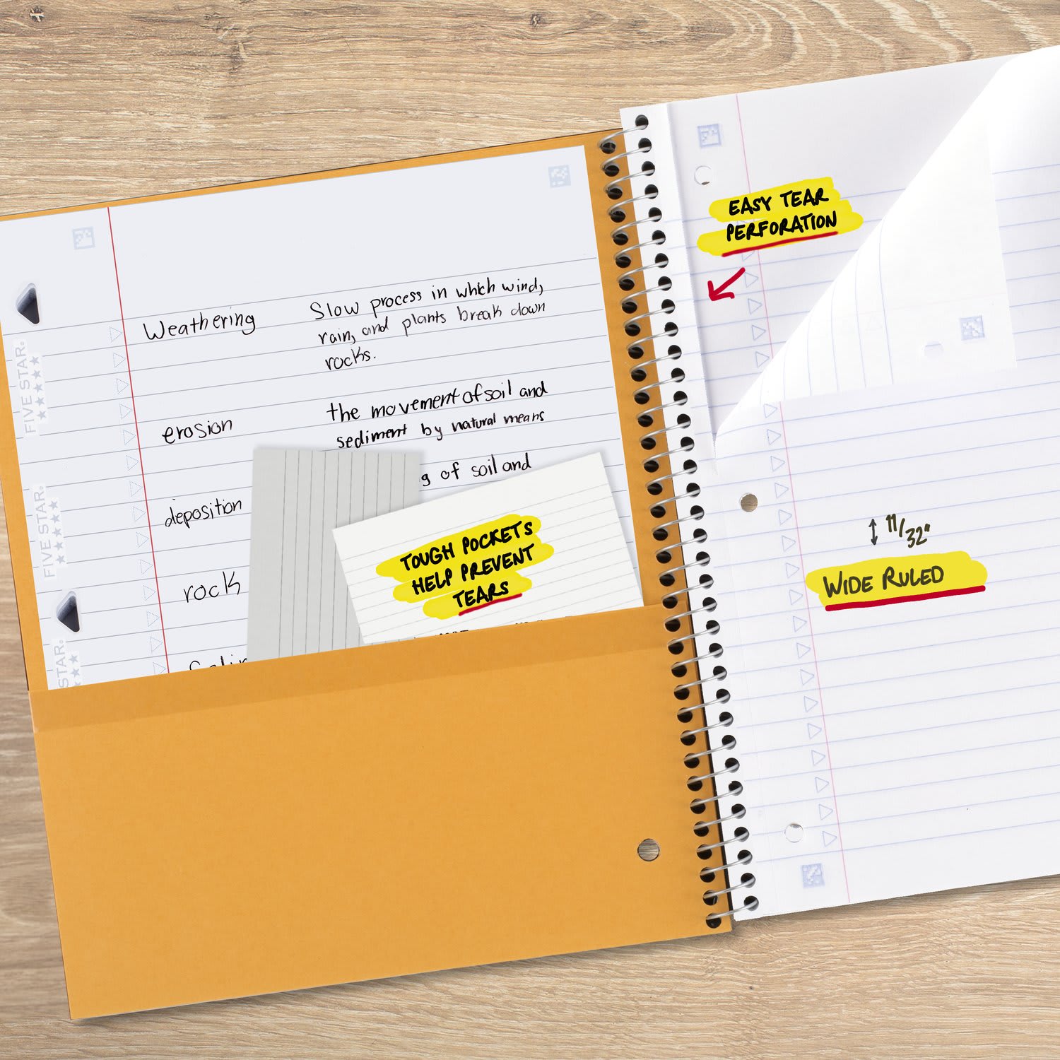 Five Star Wirebound Notebook, 8in x 10-1/2in, 3 Subject, Wide Ruled, 150 Sheets, Tidewater Blue - Image 5